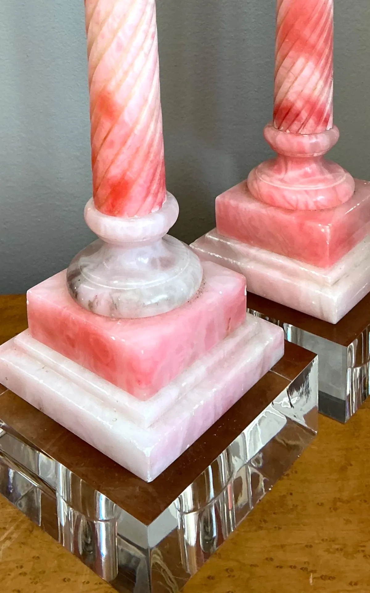 Vintage Pink Marble Column Lamps - A Pair — additional photo 4