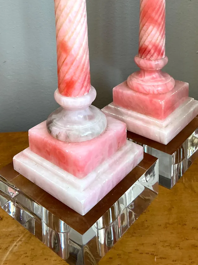 Vintage Pink Marble Column Lamps - A Pair — additional photo 4