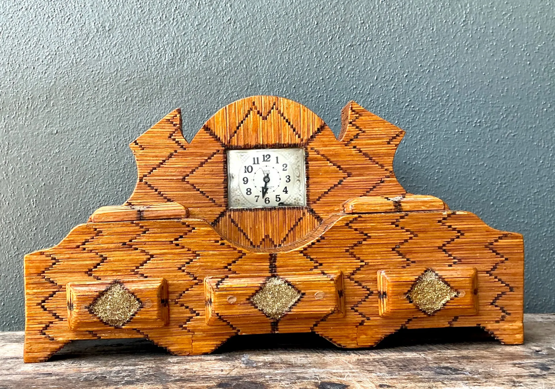 Vintage Handcrafted Matchstick Mantle Clock — additional photo 5