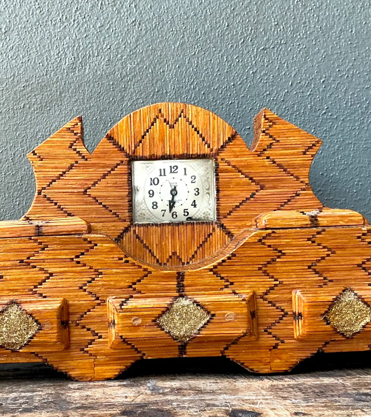 Vintage Handcrafted Matchstick Mantle Clock — additional photo 5