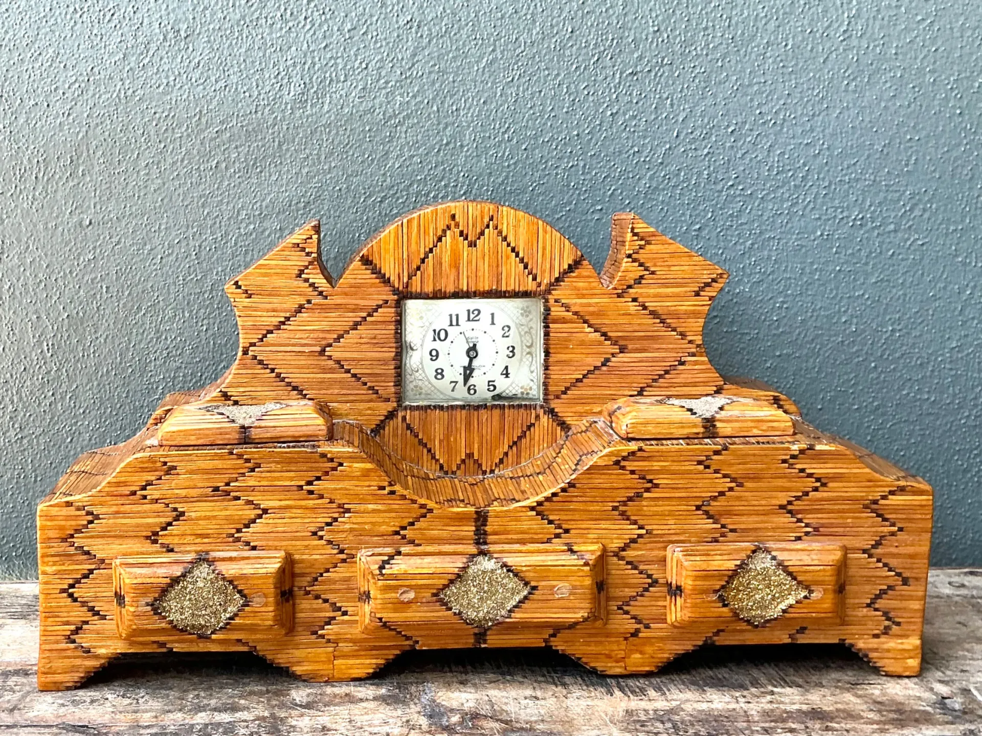 Vintage Handcrafted Matchstick Mantle Clock — additional photo 7