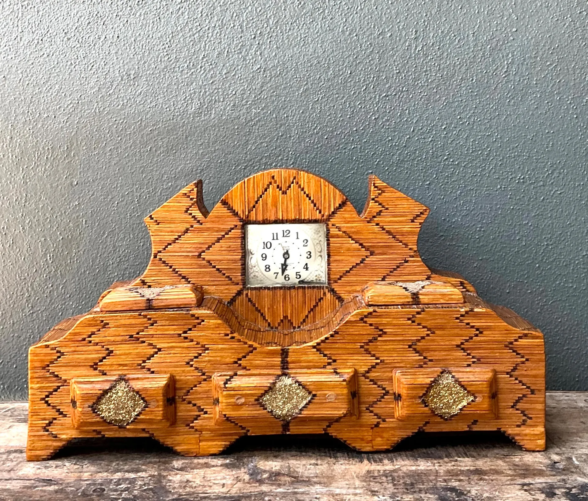 Vintage Handcrafted Matchstick Mantle Clock — additional photo 4