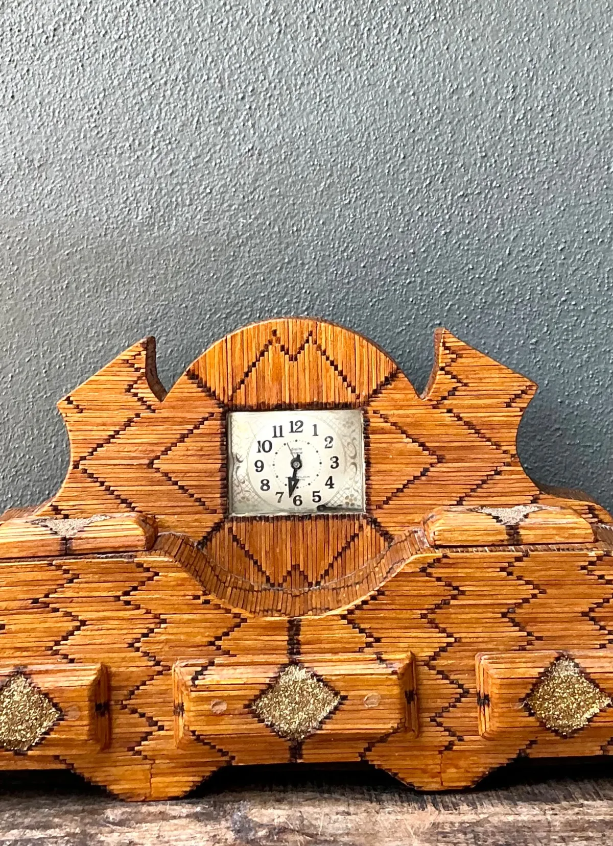 Vintage Handcrafted Matchstick Mantle Clock