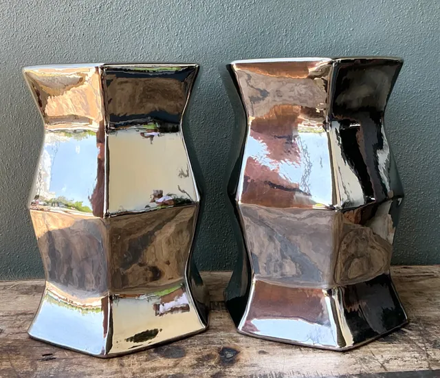 Vintage Faceted Metallic Glaze Low Stools - A Pair — additional photo 6