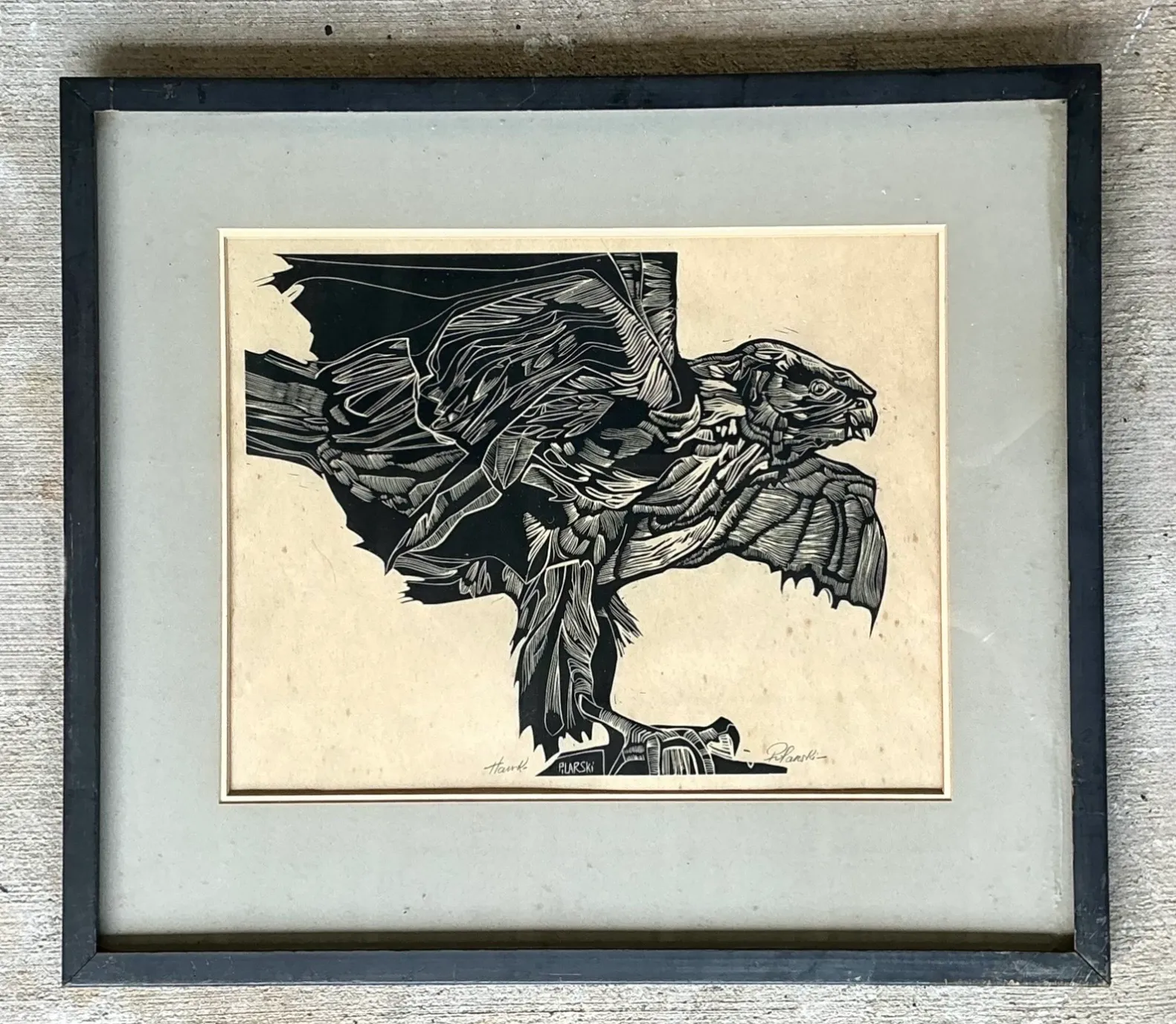 Vintage Framed Hawk Woodcut Art — additional photo 5
