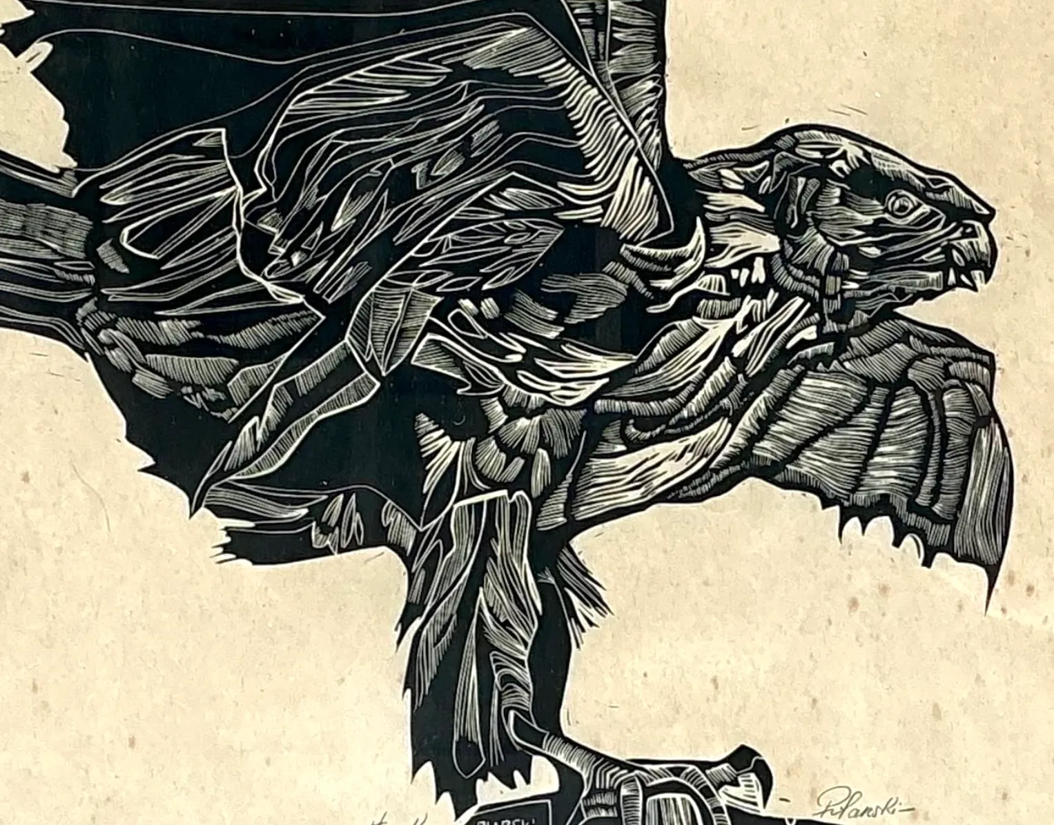 Vintage Framed Hawk Woodcut Art — additional photo 3