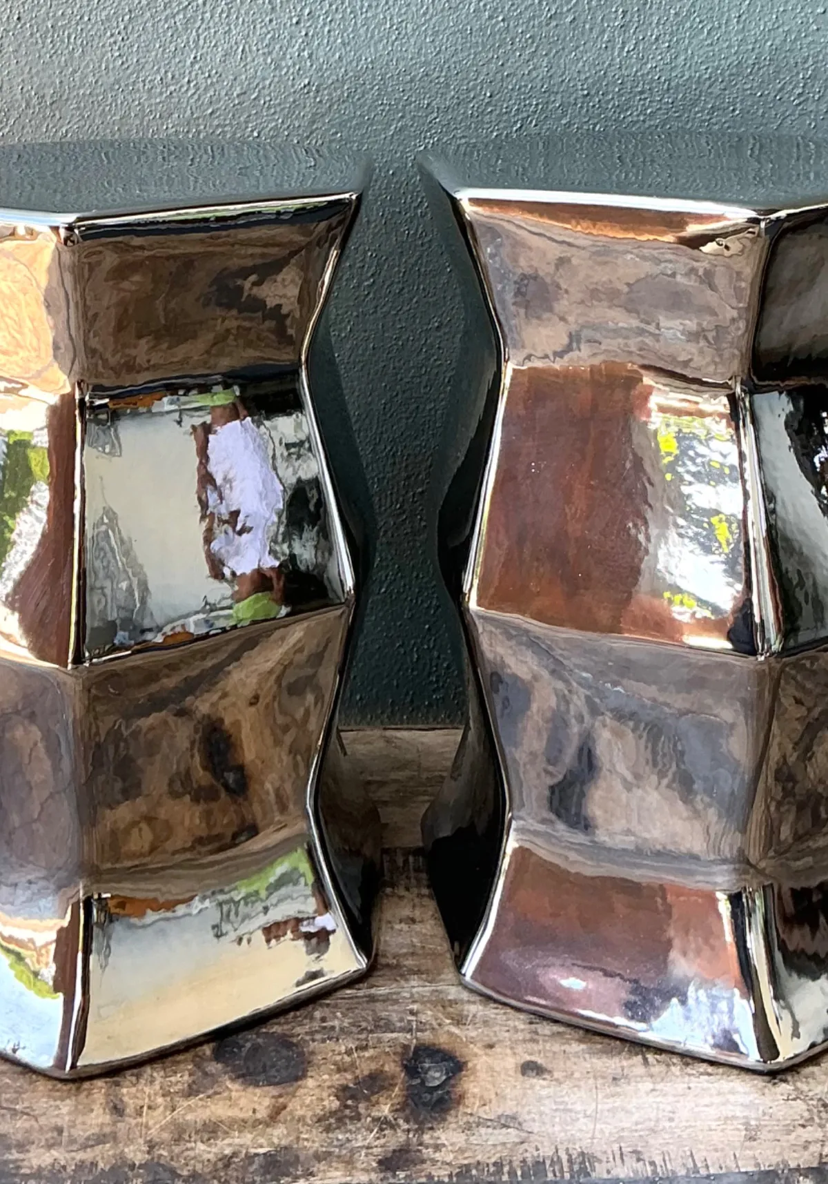 Vintage Faceted Metallic Glaze Low Stools - A Pair — additional photo 2