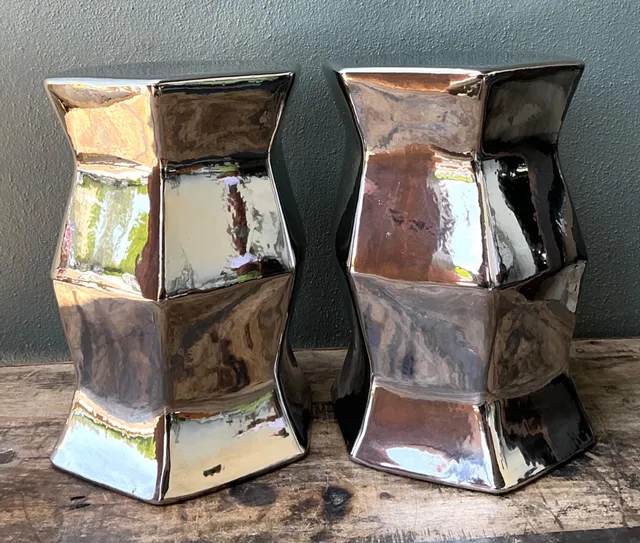 Vintage Faceted Metallic Glaze Low Stools - A Pair — additional photo 5