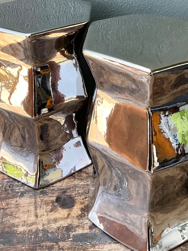 Vintage Faceted Metallic Glaze Low Stools - A Pair — additional photo 1