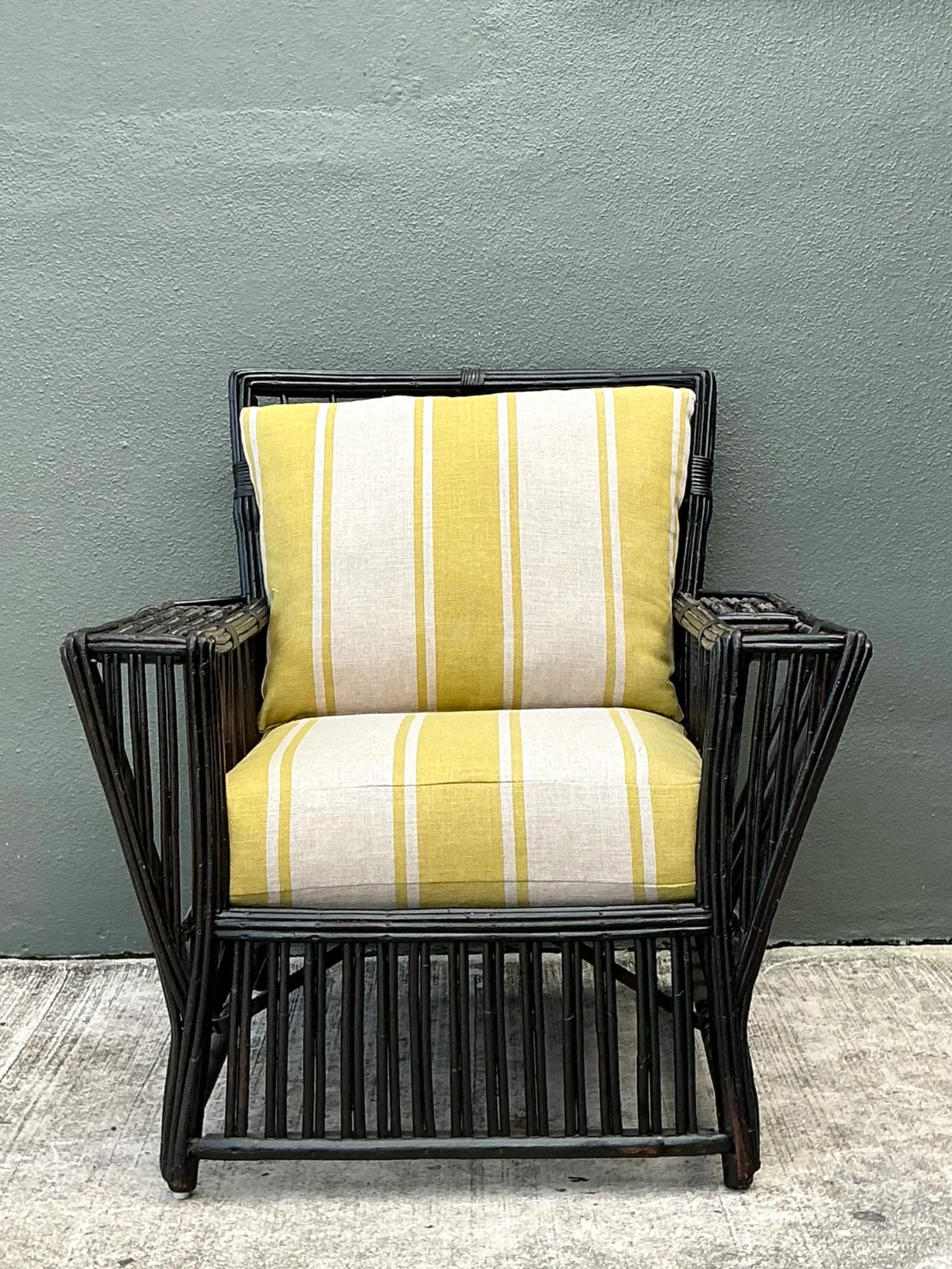 Vintage Stick Rattan Lounge Chair In Ralph Lauren Cabana Stripe — additional photo 7