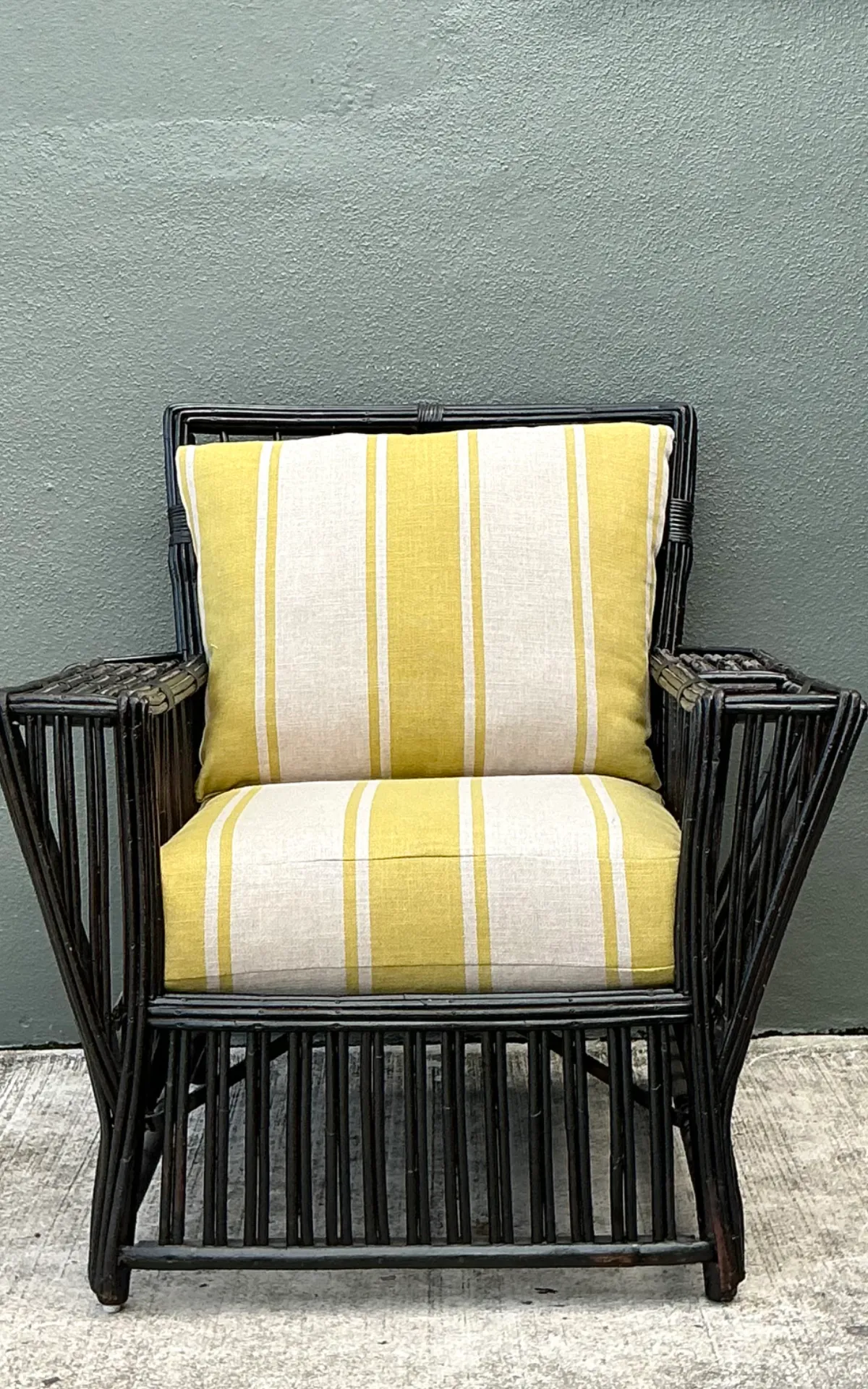 Vintage Stick Rattan Lounge Chair In Ralph Lauren Cabana Stripe — additional photo 7