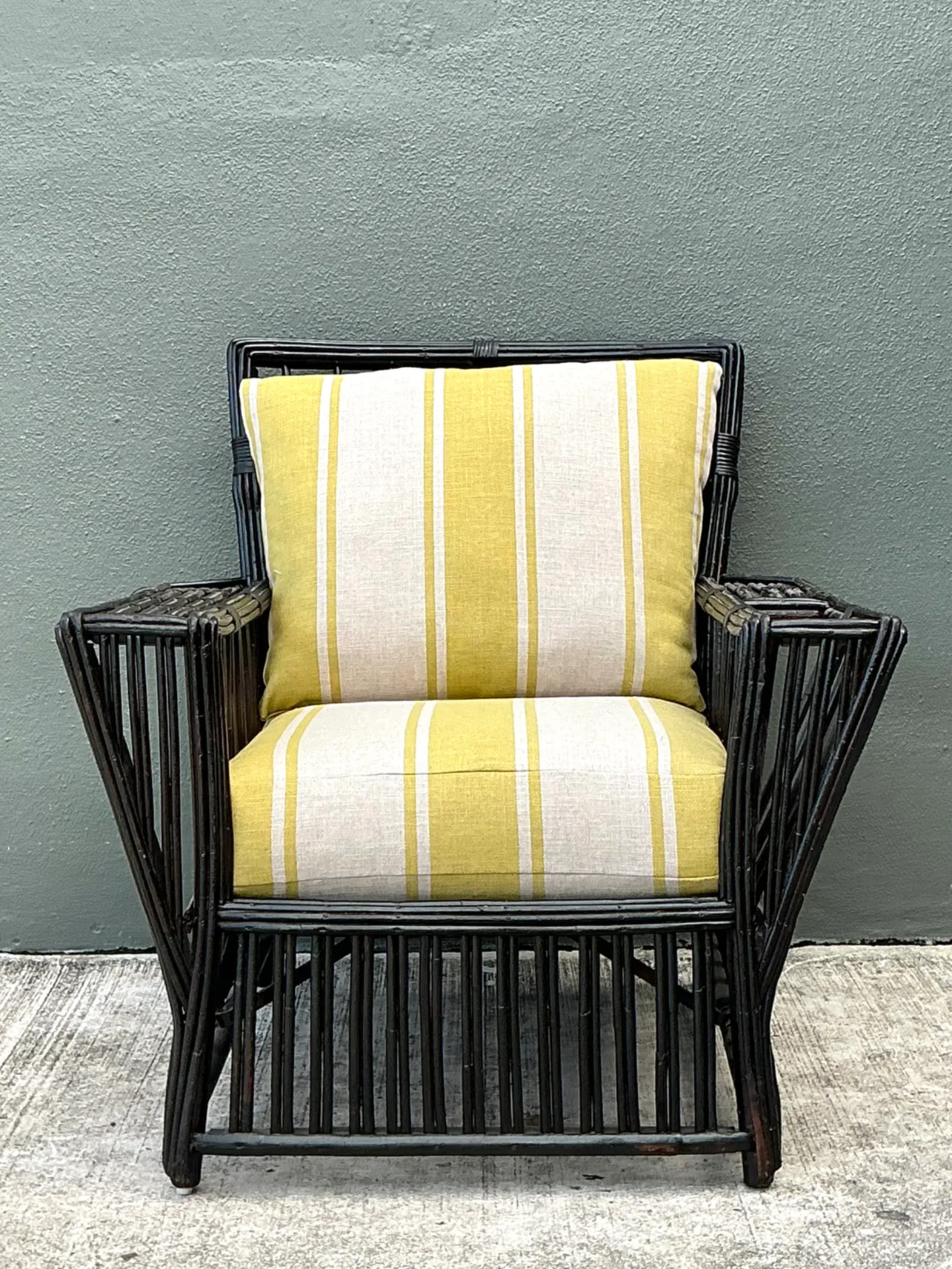 Vintage Stick Rattan Lounge Chair In Ralph Lauren Cabana Stripe — additional photo 2
