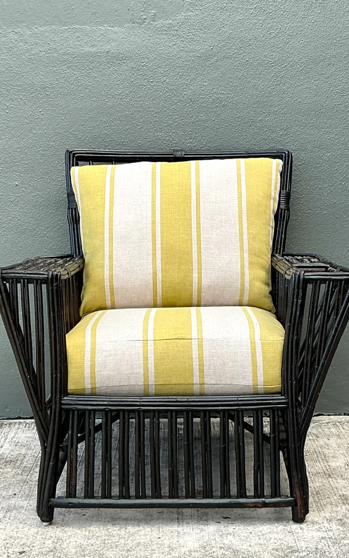 Vintage Stick Rattan Lounge Chair In Ralph Lauren Cabana Stripe — additional photo 2