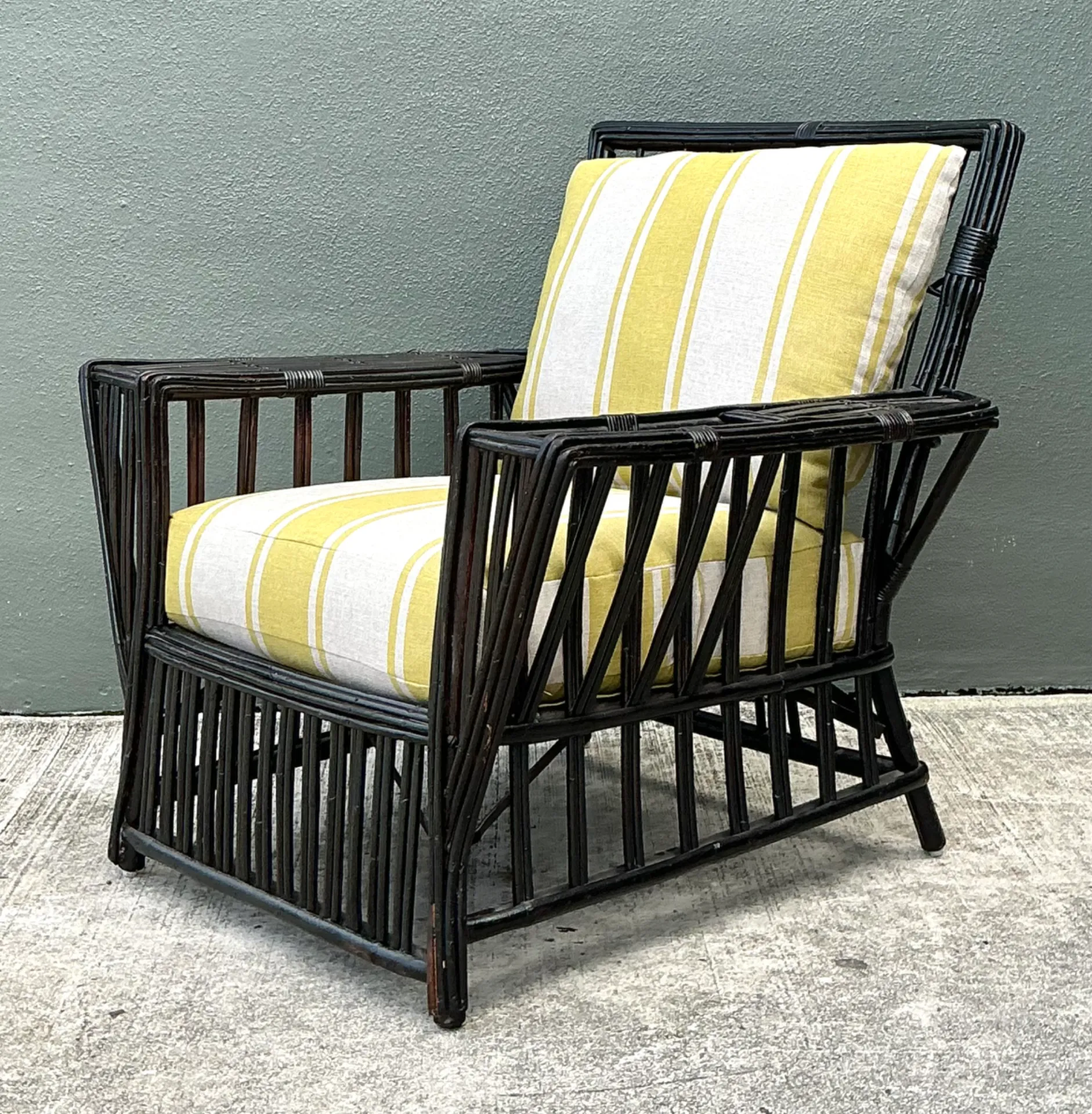 Vintage Stick Rattan Lounge Chair In Ralph Lauren Cabana Stripe — additional photo 5