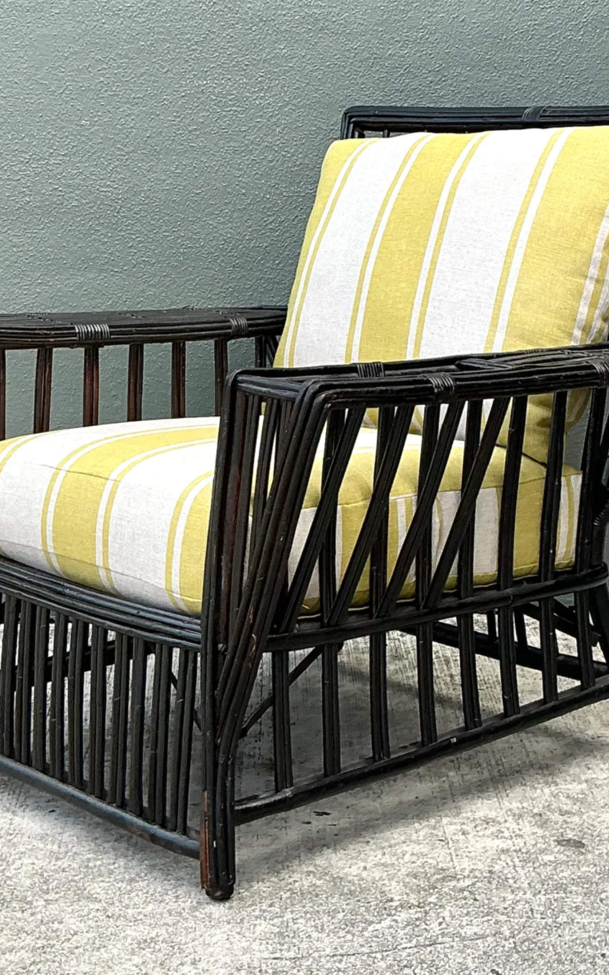Vintage Stick Rattan Lounge Chair In Ralph Lauren Cabana Stripe — additional photo 5