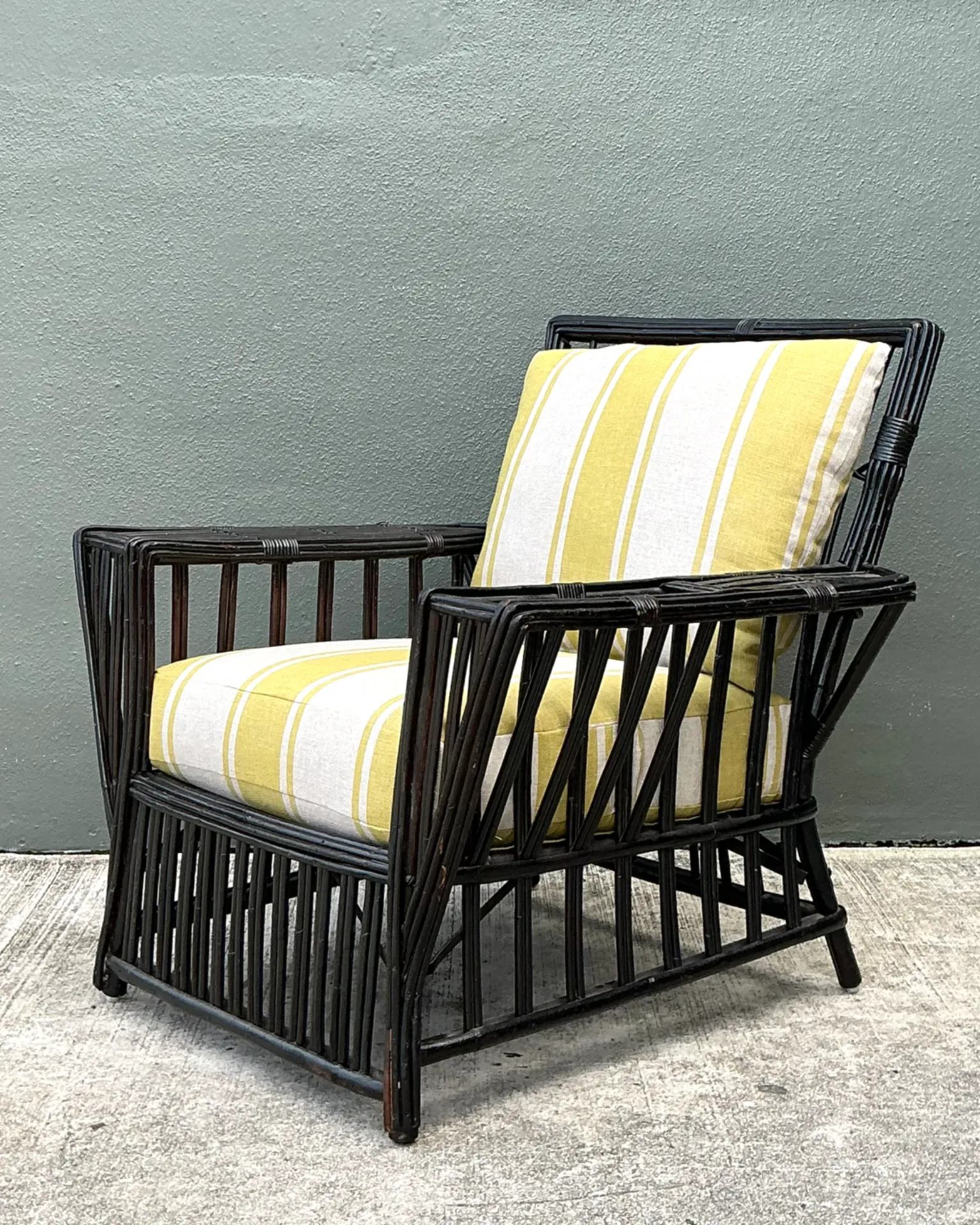 Vintage Stick Rattan Lounge Chair In Ralph Lauren Cabana Stripe — additional photo 8