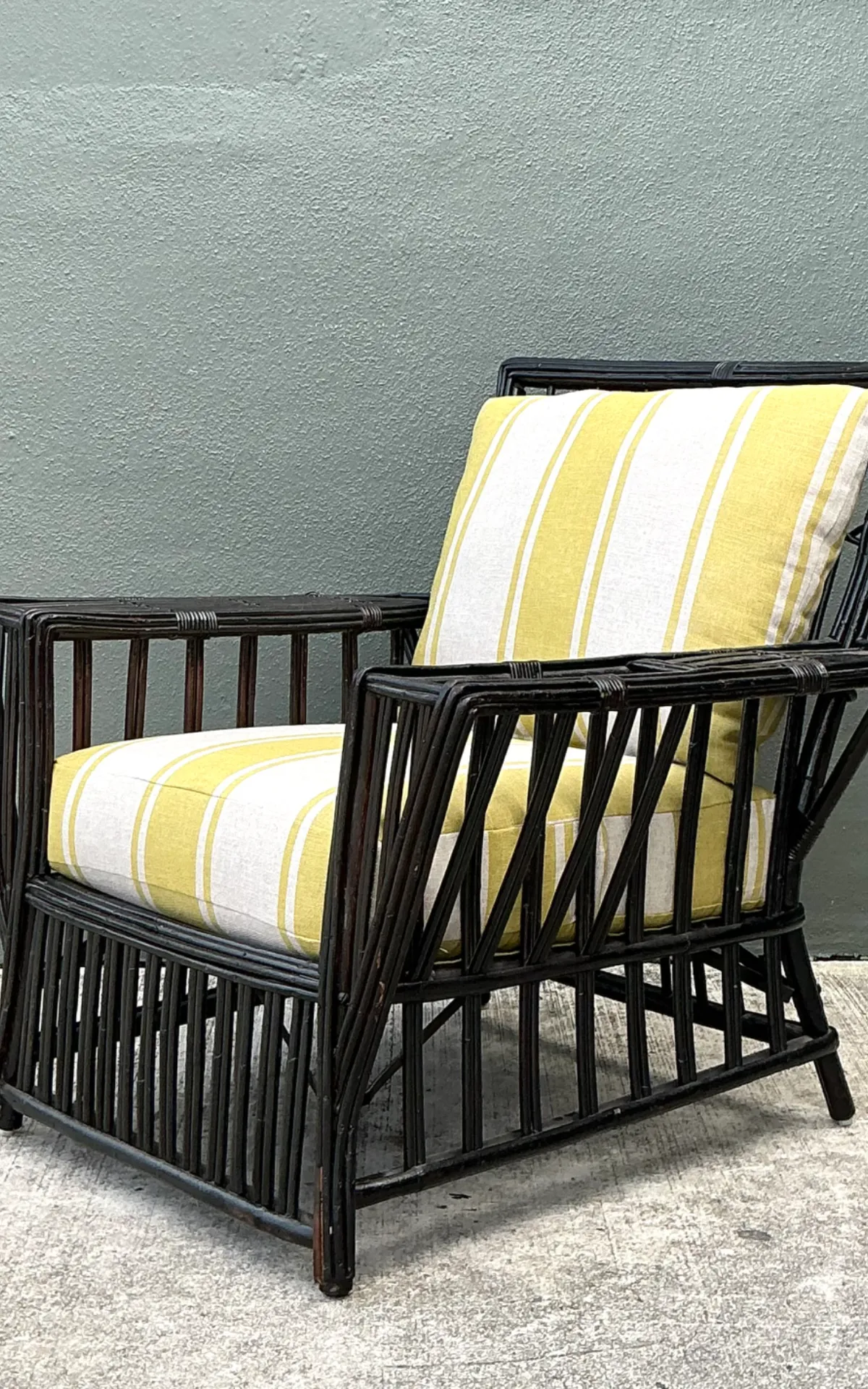 Vintage Stick Rattan Lounge Chair In Ralph Lauren Cabana Stripe — additional photo 8