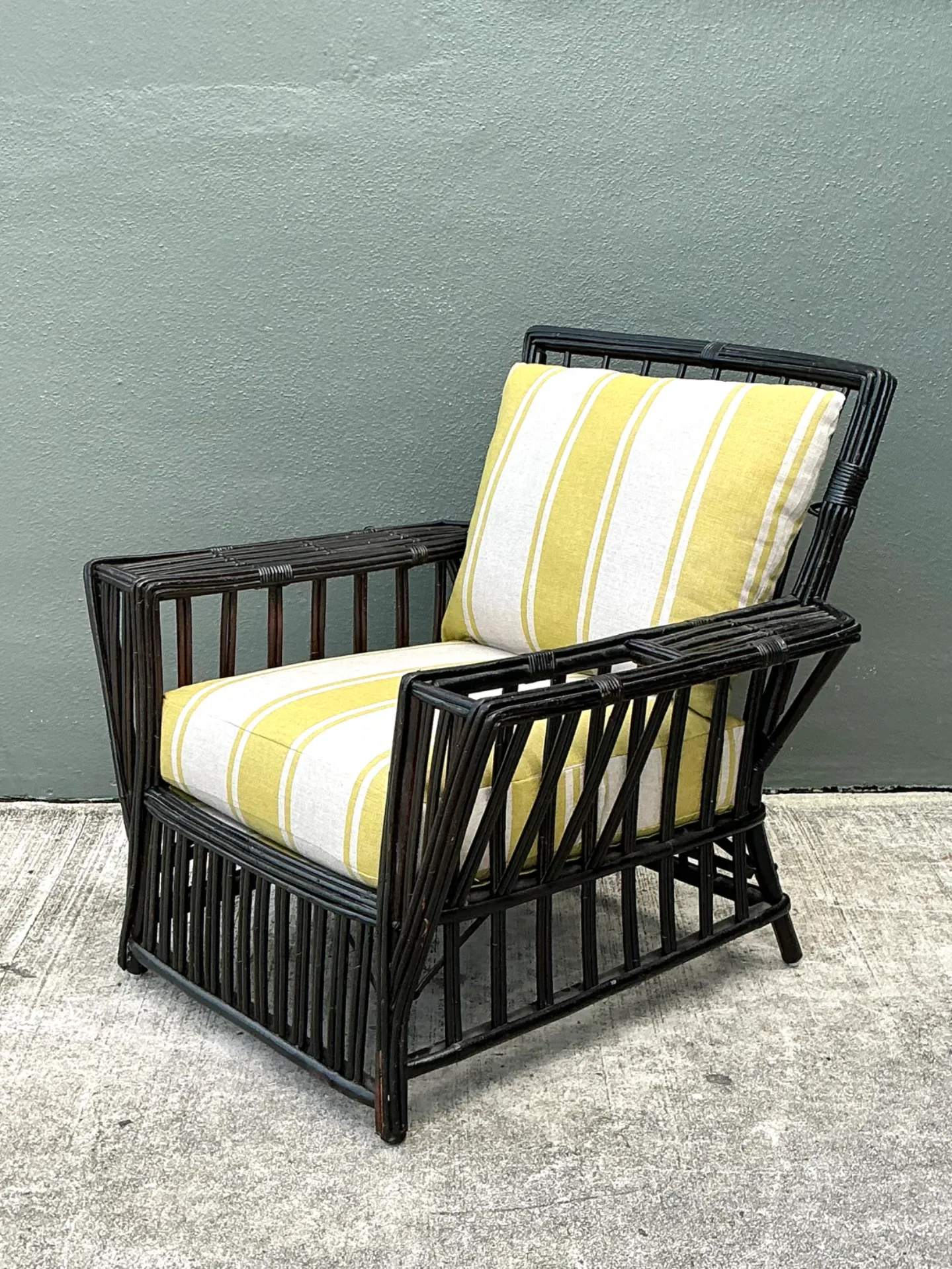 Vintage Stick Rattan Lounge Chair In Ralph Lauren Cabana Stripe — additional photo 6