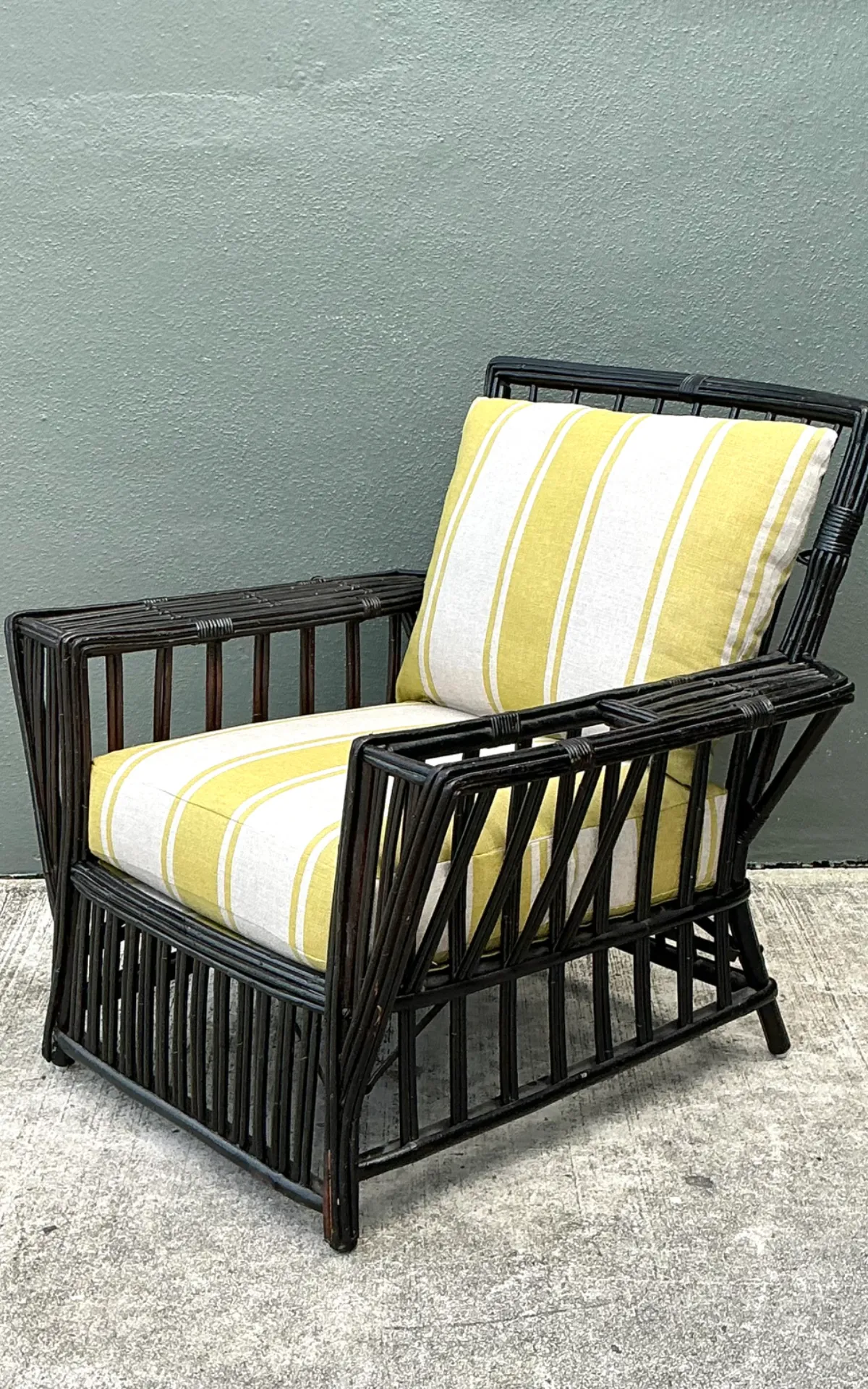 Vintage Stick Rattan Lounge Chair In Ralph Lauren Cabana Stripe — additional photo 6