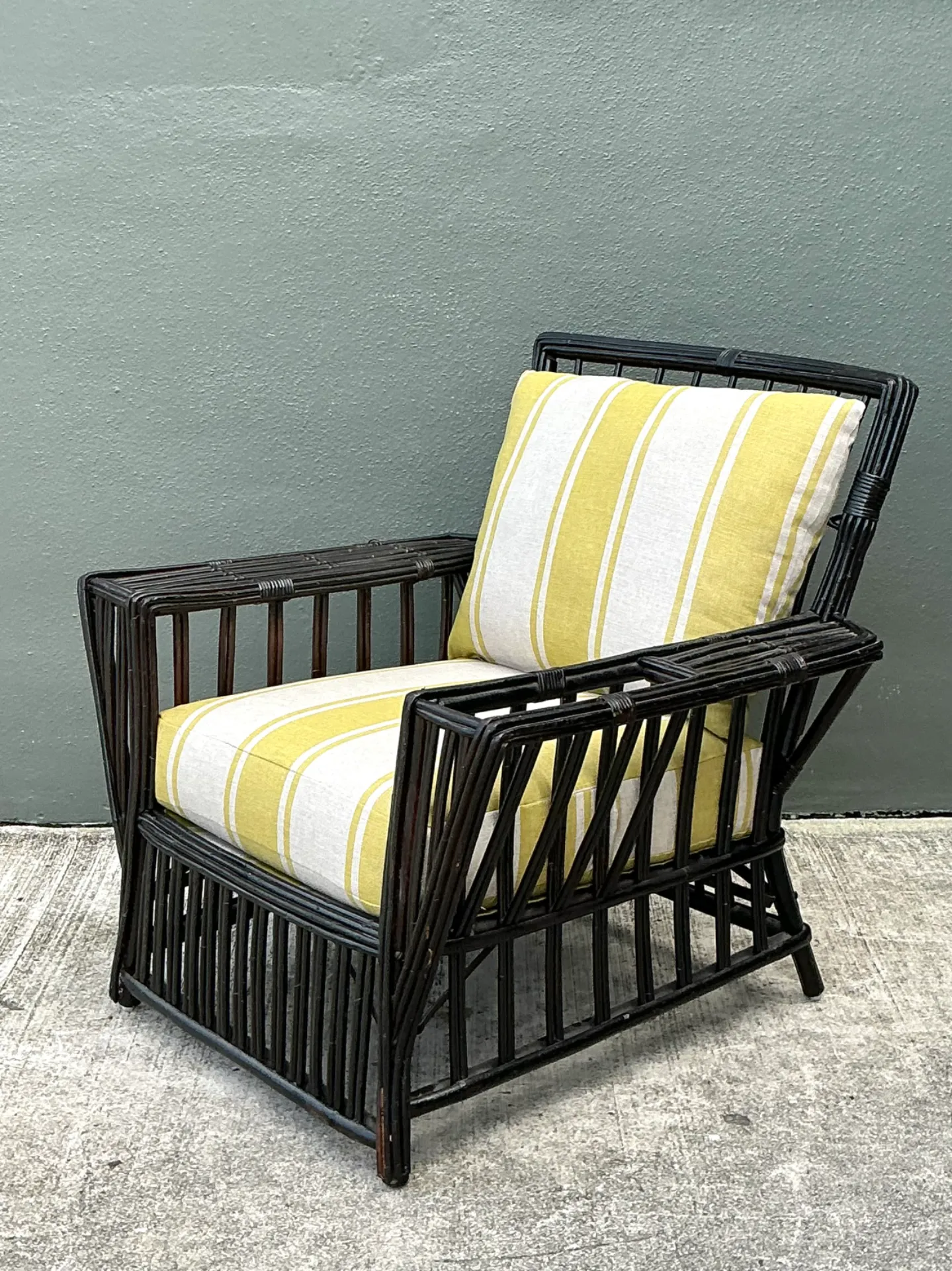 Vintage Stick Rattan Lounge Chair In Ralph Lauren Cabana Stripe — additional photo 1