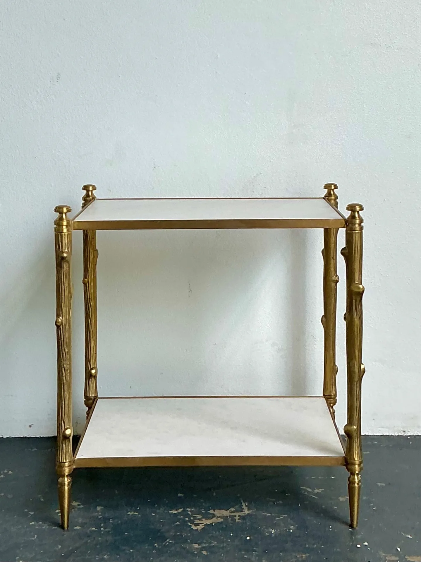 Vintage Brass Faux Bois Two-Tier Table — additional photo 1