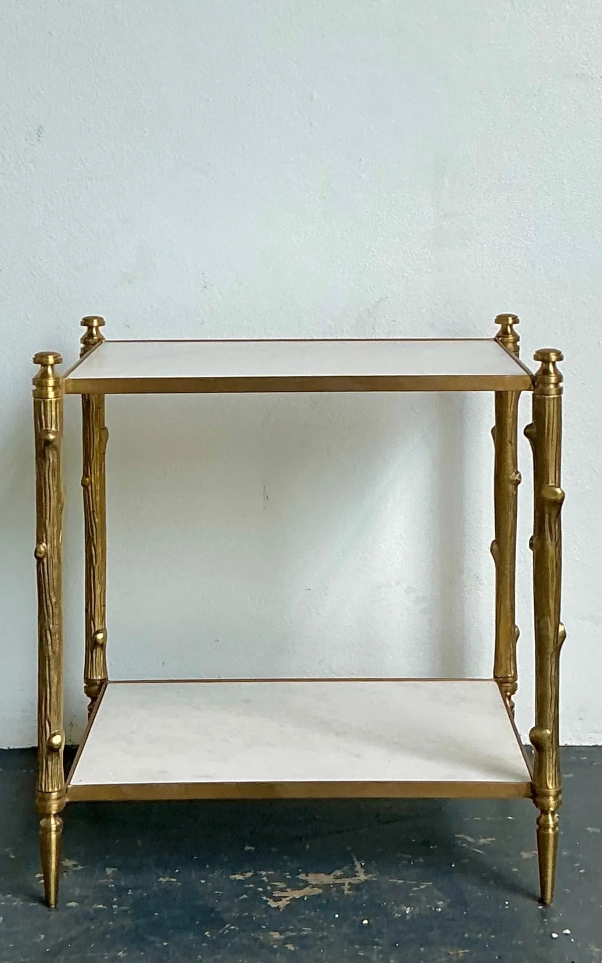 Vintage Brass Faux Bois Two-Tier Table