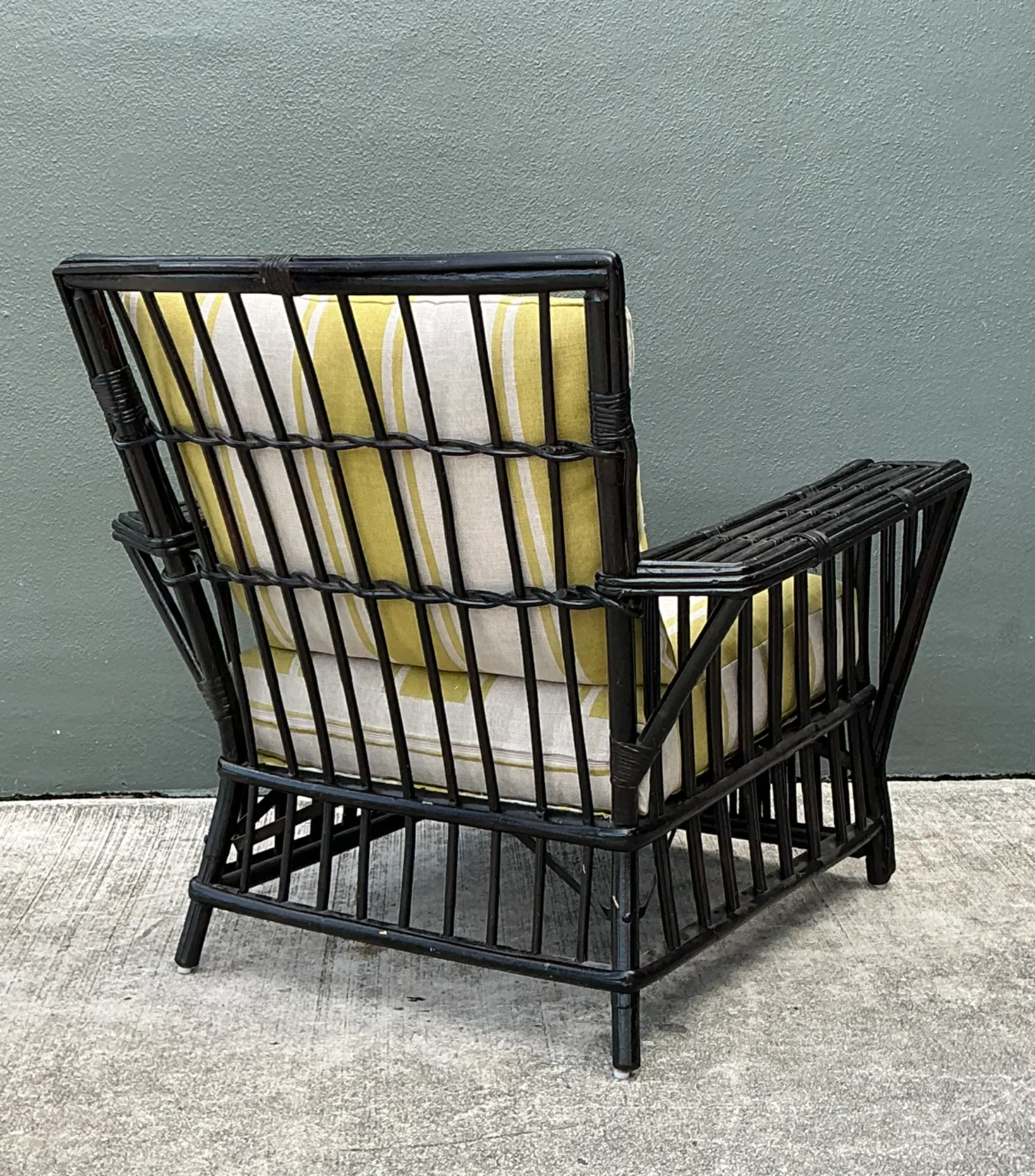 Vintage Stick Rattan Lounge Chair In Ralph Lauren Cabana Stripe — additional photo 3