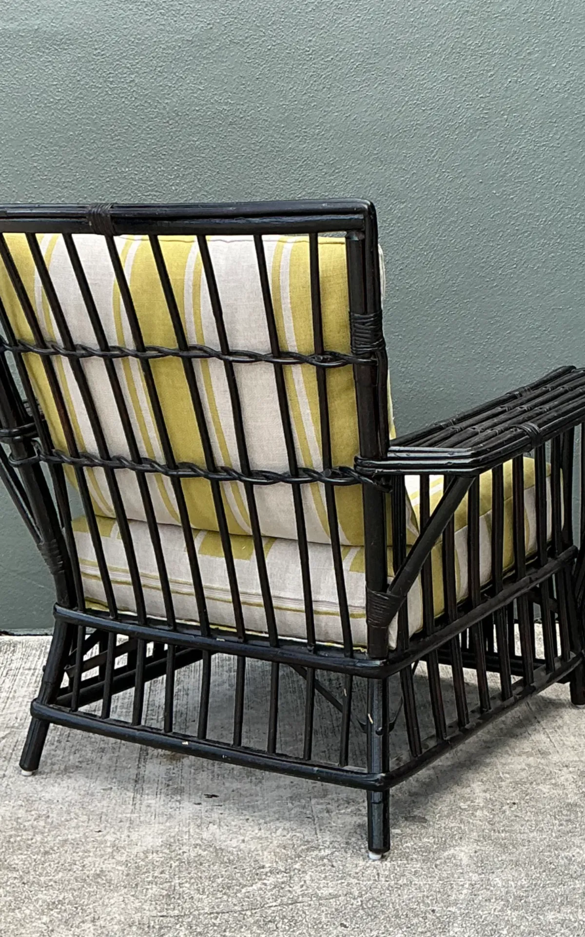 Vintage Stick Rattan Lounge Chair In Ralph Lauren Cabana Stripe — additional photo 3