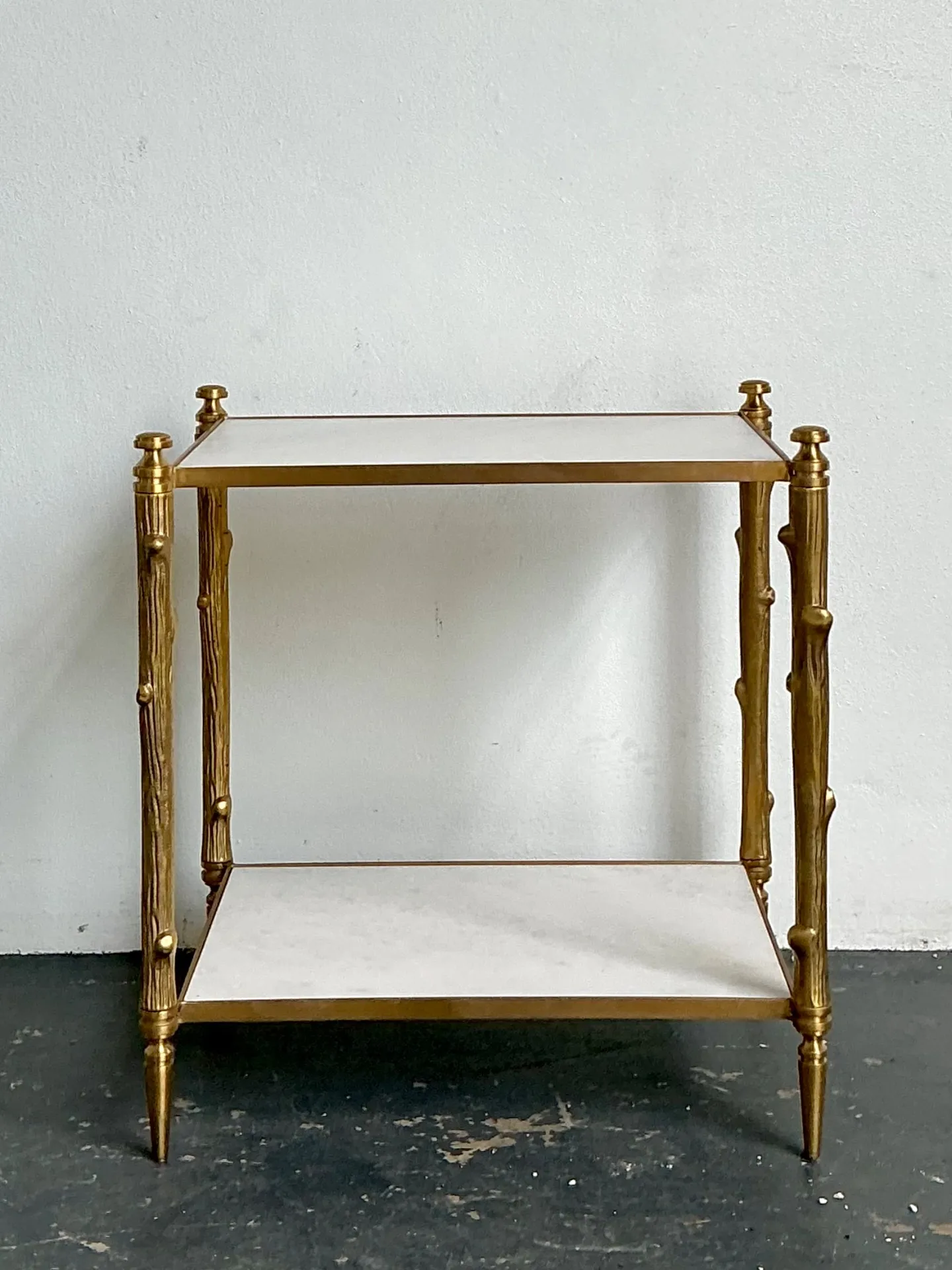 Vintage Brass Faux Bois Two-Tier Table — additional photo 4