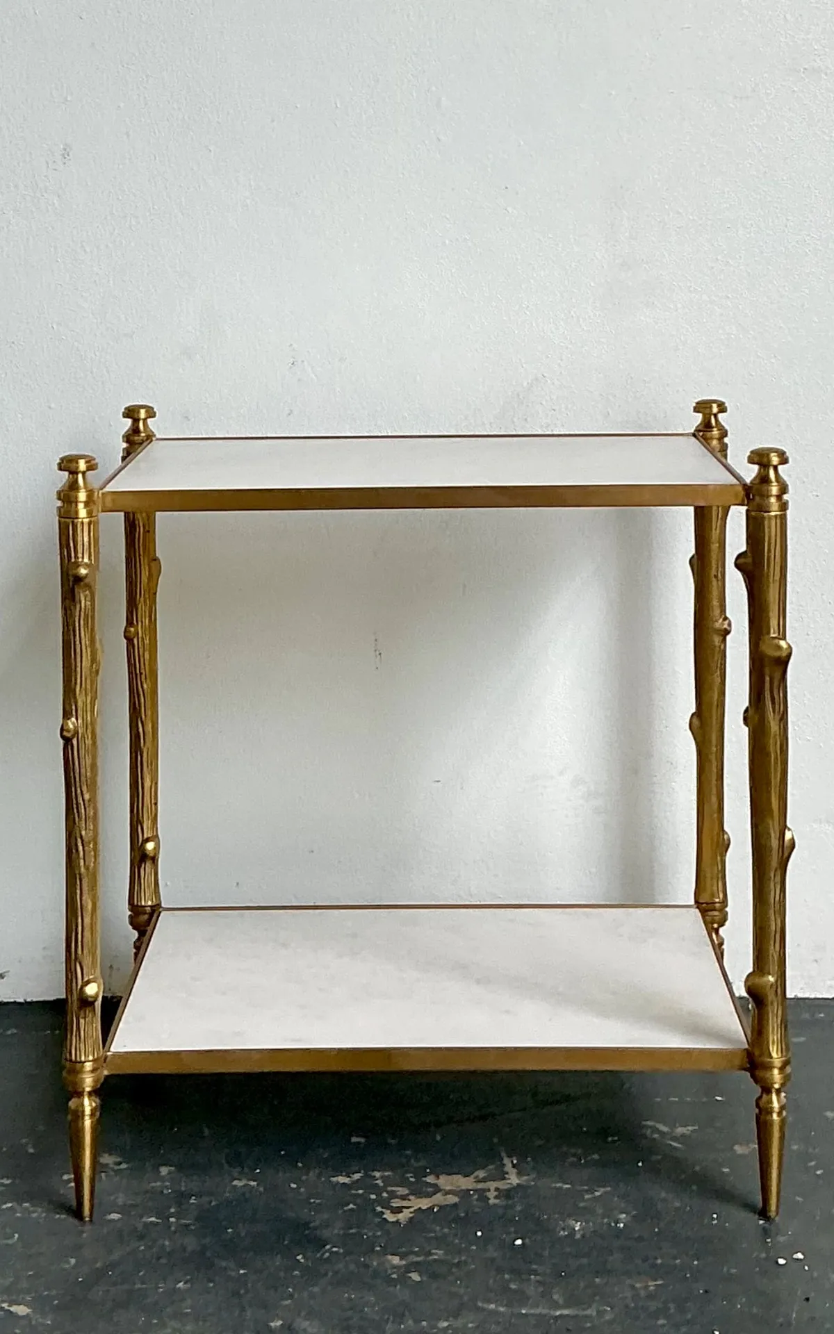 Vintage Brass Faux Bois Two-Tier Table — additional photo 4