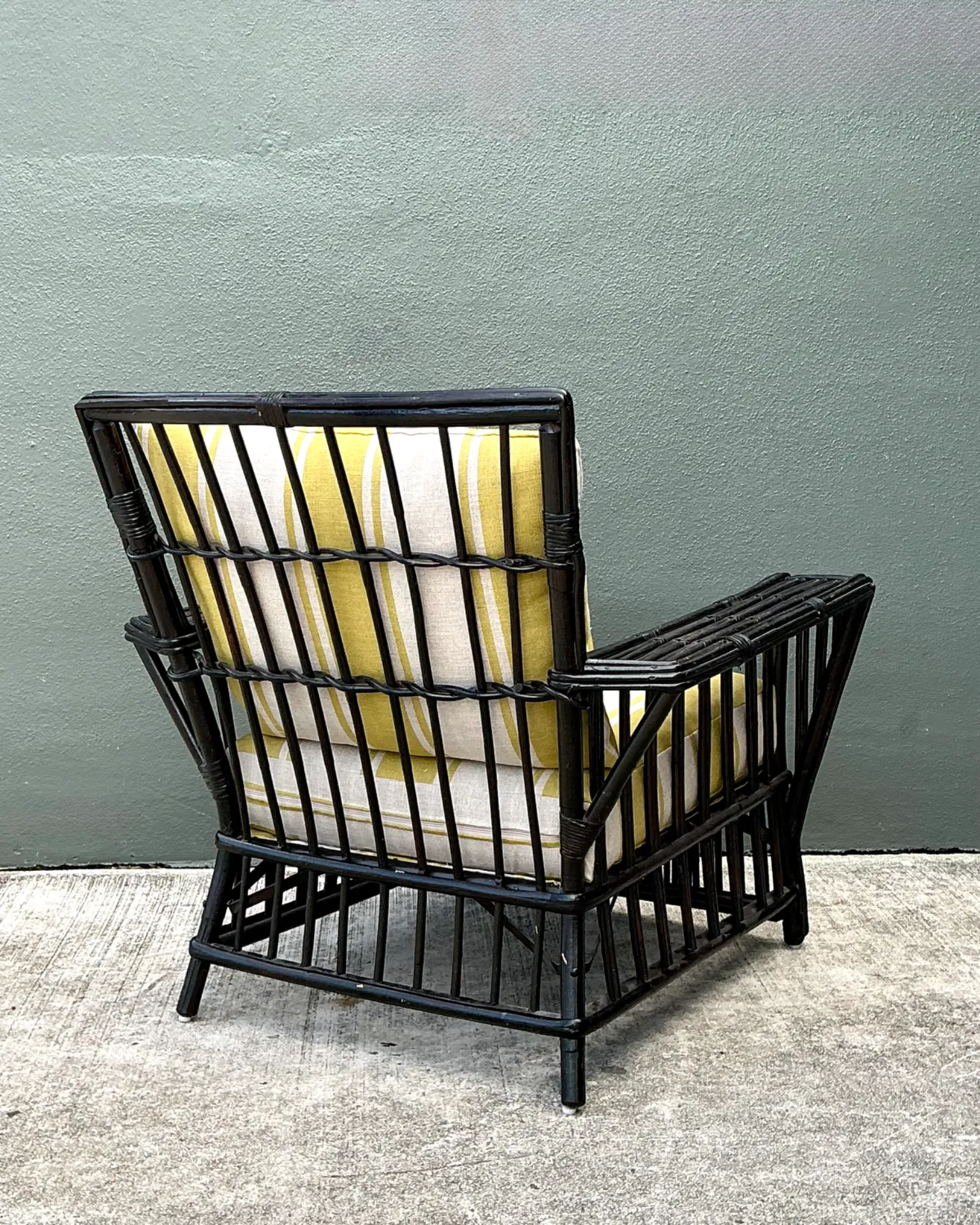 Vintage Stick Rattan Lounge Chair In Ralph Lauren Cabana Stripe — additional photo 4