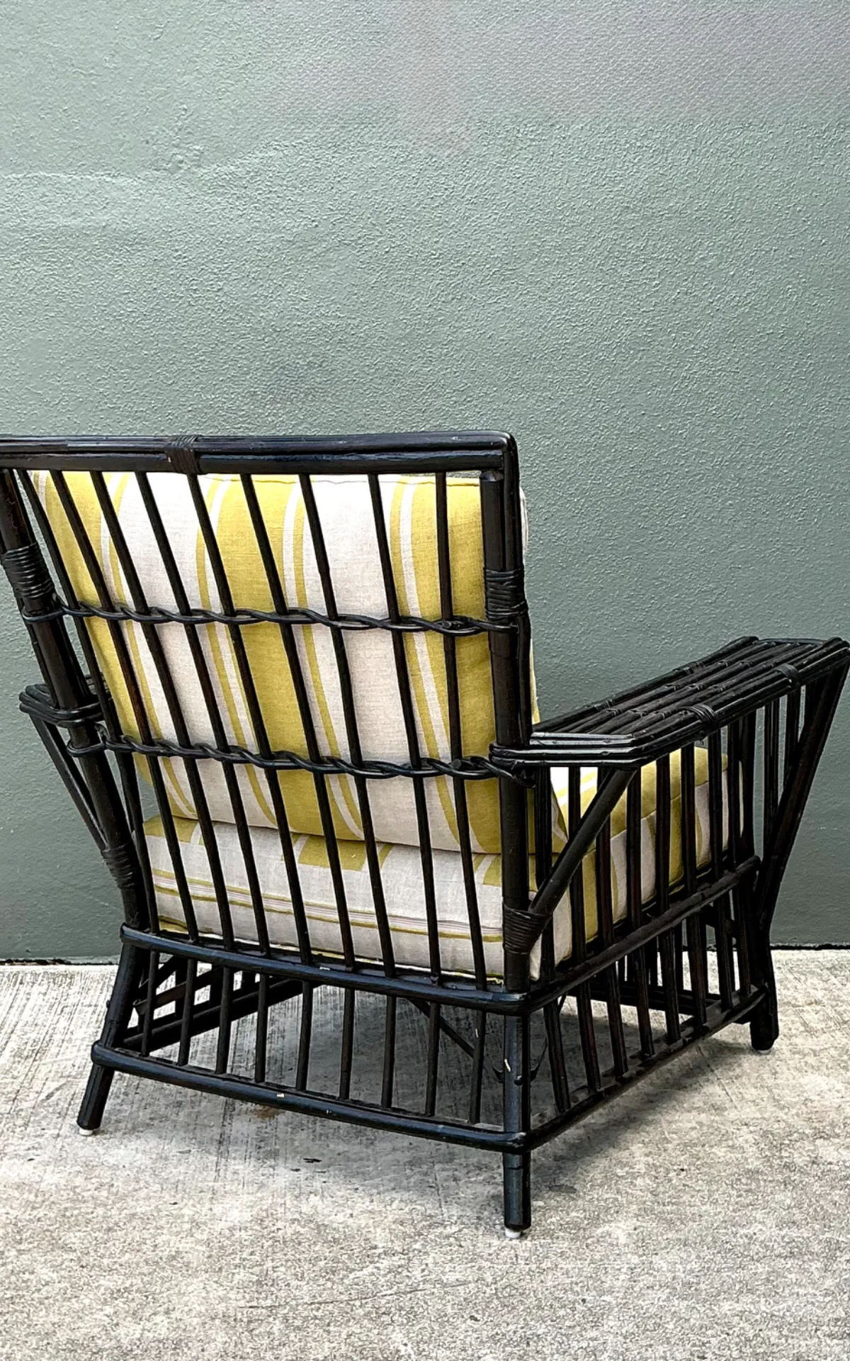 Vintage Stick Rattan Lounge Chair In Ralph Lauren Cabana Stripe — additional photo 4