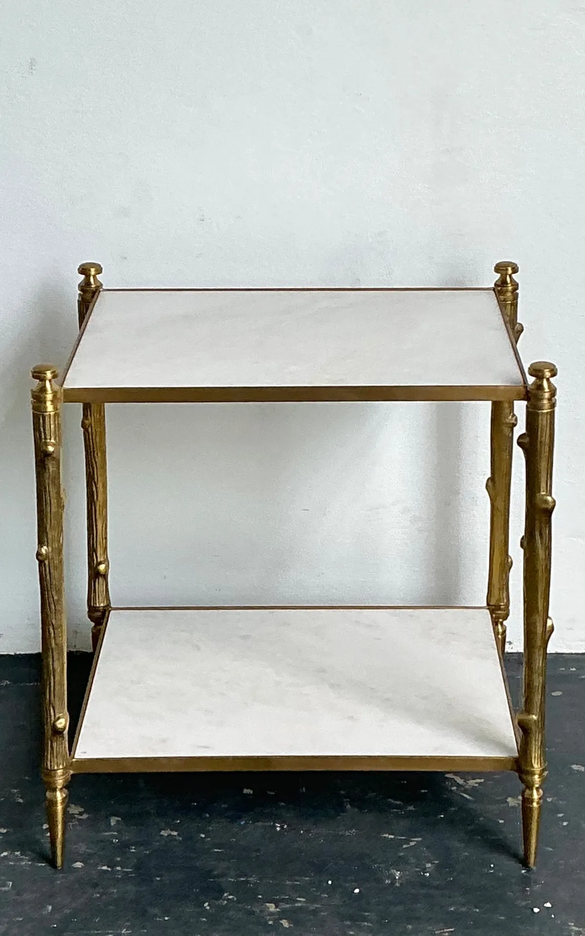 Vintage Brass Faux Bois Two-Tier Table — additional photo 5