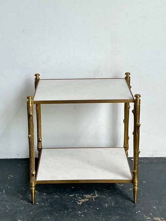Vintage Brass Faux Bois Two-Tier Table — additional photo 2