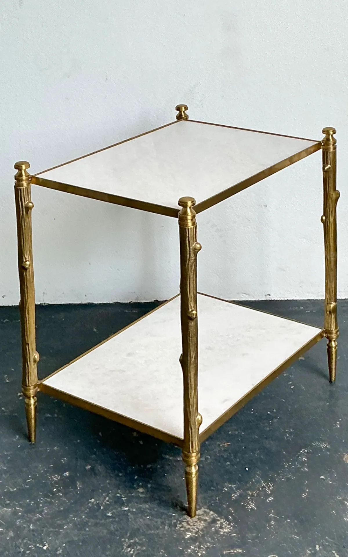 Vintage Brass Faux Bois Two-Tier Table — additional photo 8