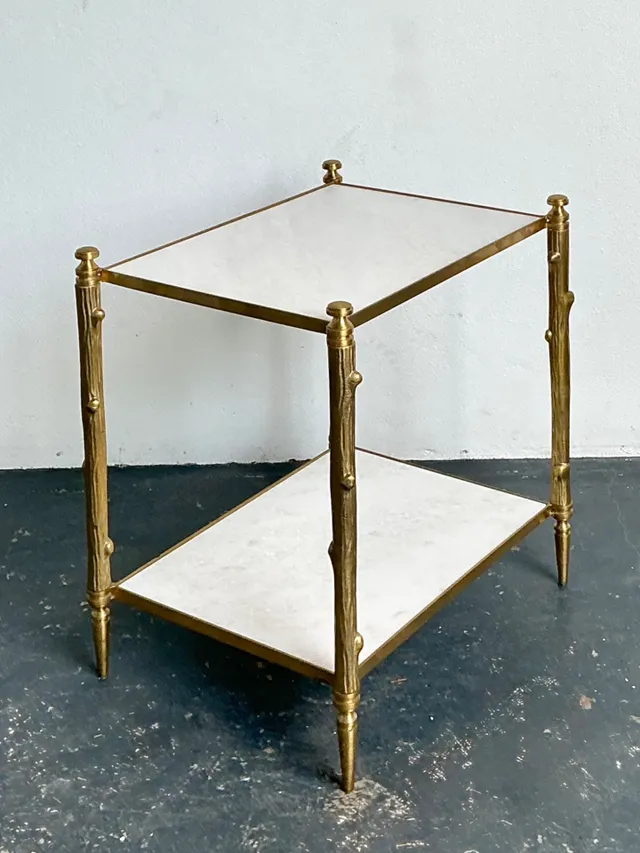 Vintage Brass Faux Bois Two-Tier Table — additional photo 8