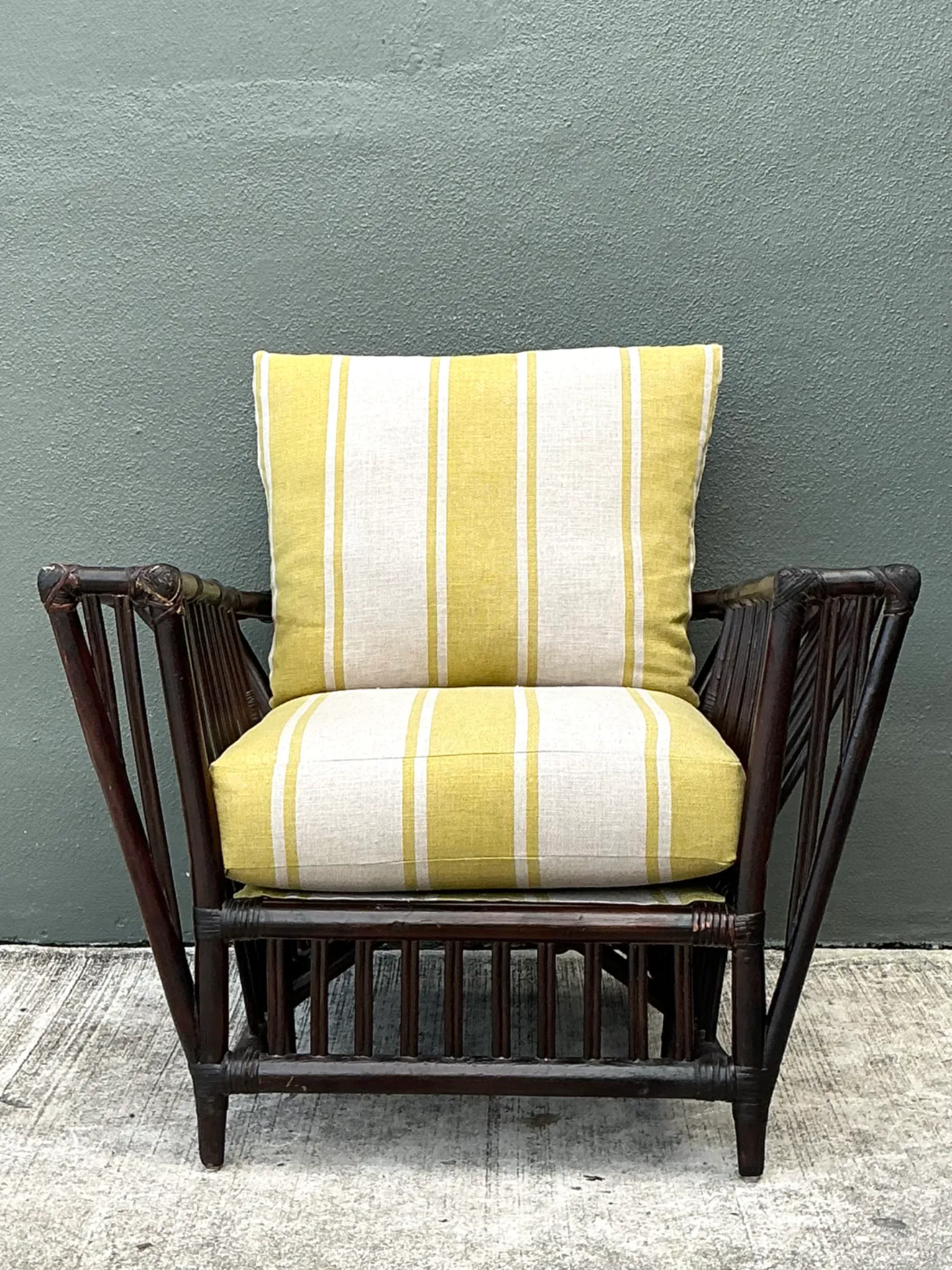 Vintage Stick Rattan Rattan Lounge Chair In Ralph Lauren Cabana Stripe — additional photo 8