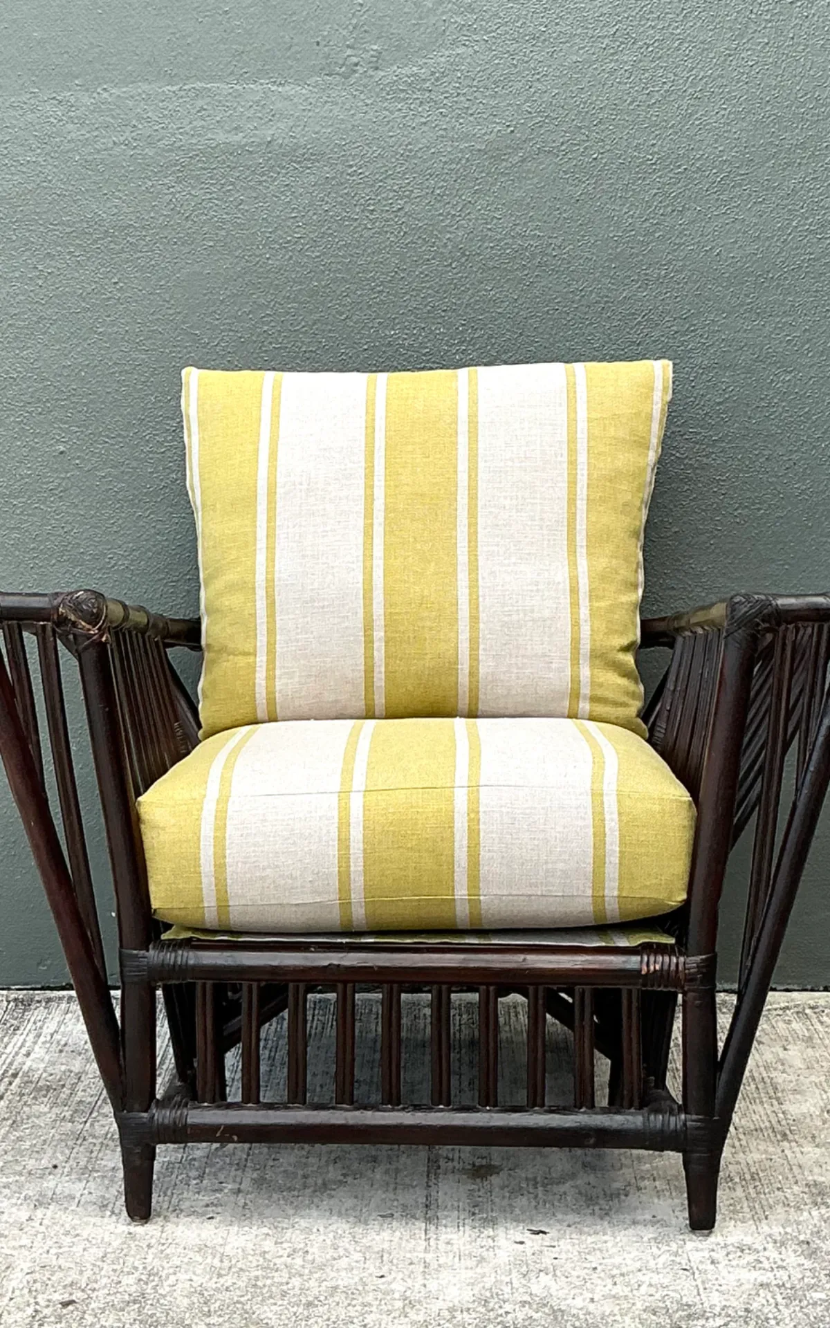 Vintage Stick Rattan Rattan Lounge Chair In Ralph Lauren Cabana Stripe — additional photo 8