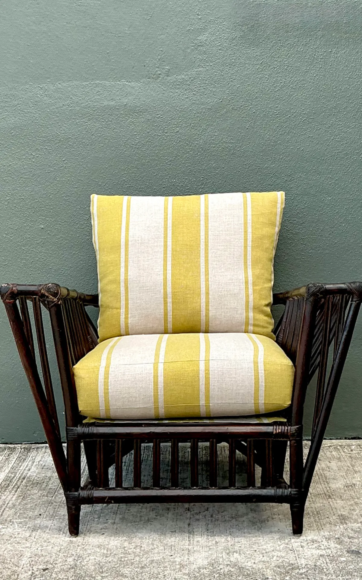 Vintage Stick Rattan Rattan Lounge Chair In Ralph Lauren Cabana Stripe — additional photo 6