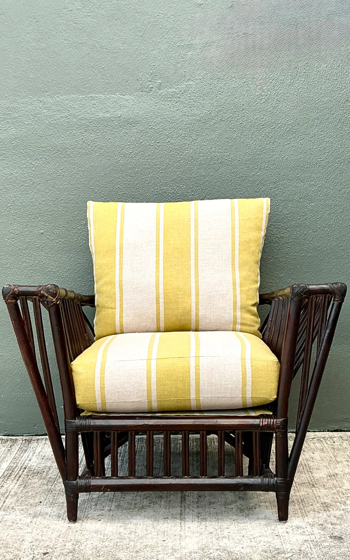 Vintage Stick Rattan Rattan Lounge Chair In Ralph Lauren Cabana Stripe — additional photo 4