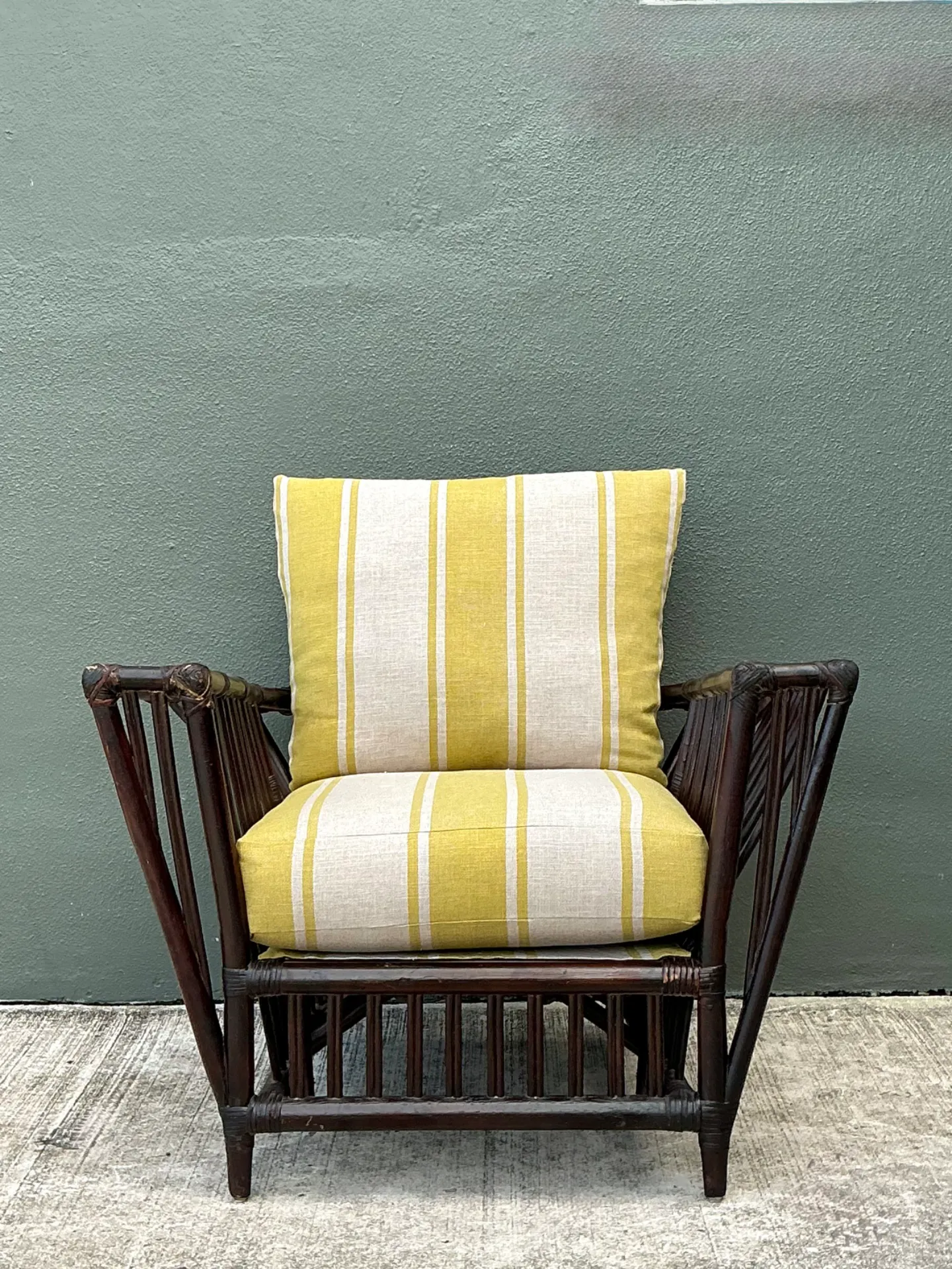 Vintage Stick Rattan Rattan Lounge Chair In Ralph Lauren Cabana Stripe — additional photo 2