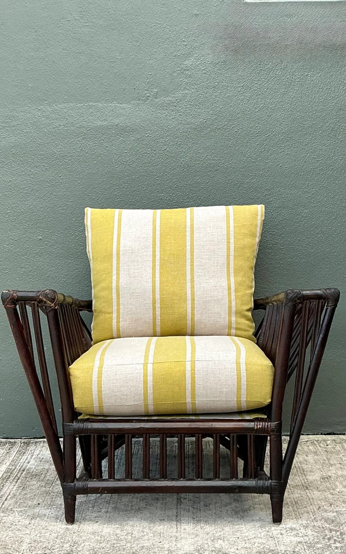 Vintage Stick Rattan Rattan Lounge Chair In Ralph Lauren Cabana Stripe — additional photo 2