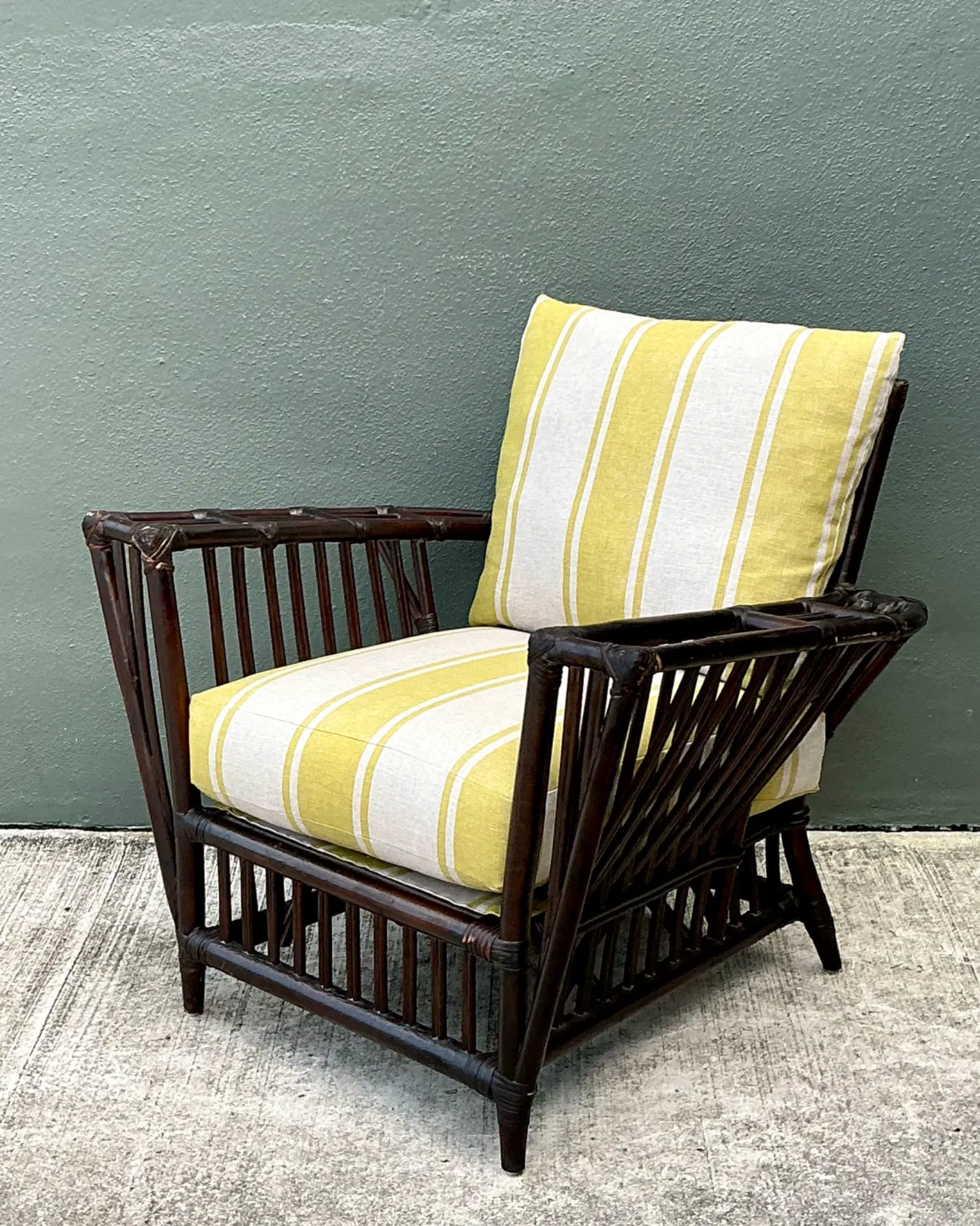 Vintage Stick Rattan Rattan Lounge Chair In Ralph Lauren Cabana Stripe — additional photo 5