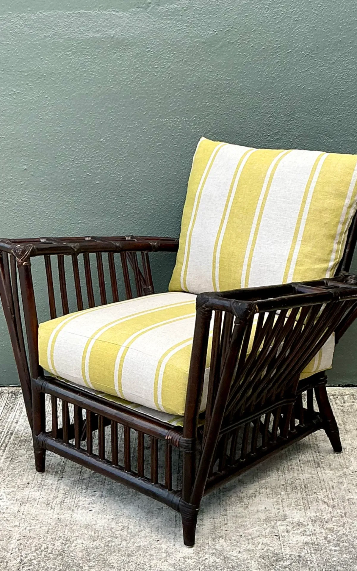 Vintage Stick Rattan Rattan Lounge Chair In Ralph Lauren Cabana Stripe — additional photo 5
