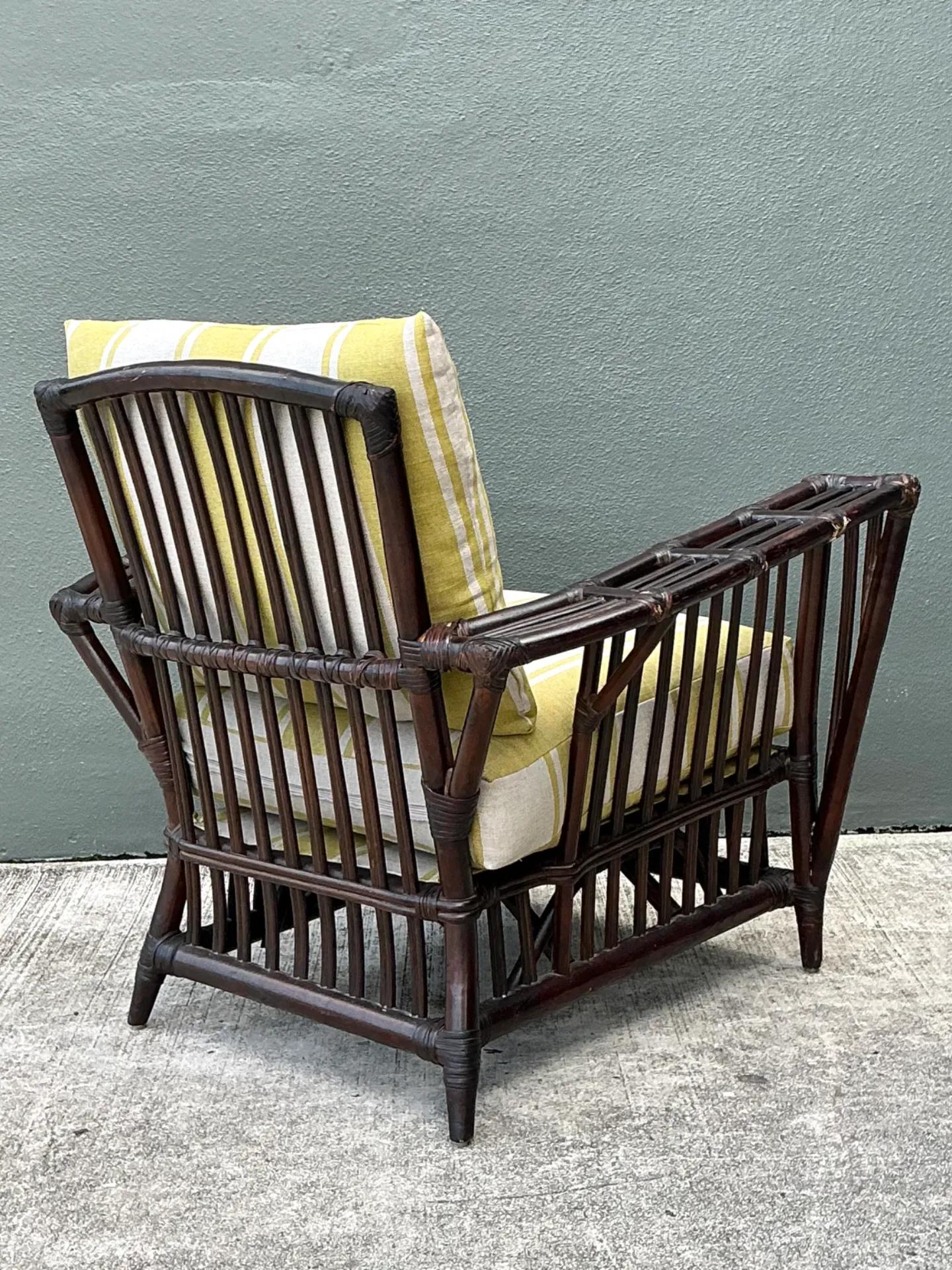 Vintage Stick Rattan Rattan Lounge Chair In Ralph Lauren Cabana Stripe — additional photo 3