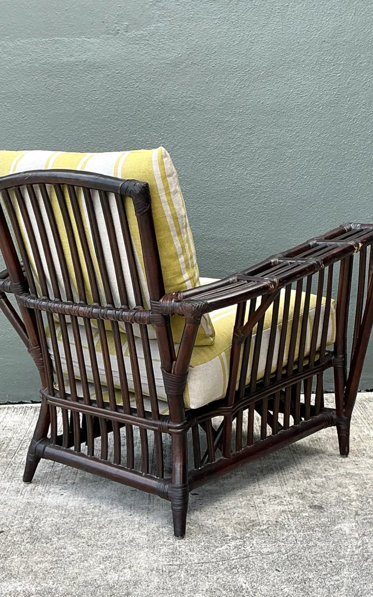 Vintage Stick Rattan Rattan Lounge Chair In Ralph Lauren Cabana Stripe — additional photo 3