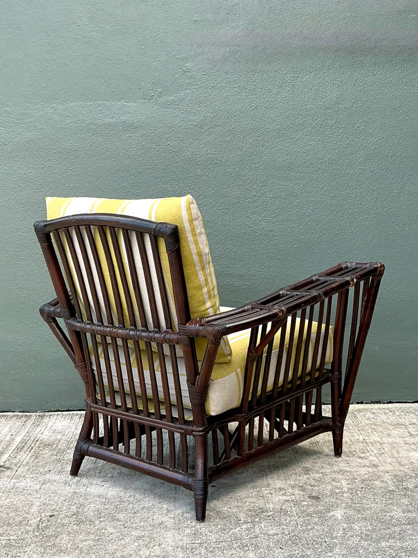 Vintage Stick Rattan Rattan Lounge Chair In Ralph Lauren Cabana Stripe — additional photo 1