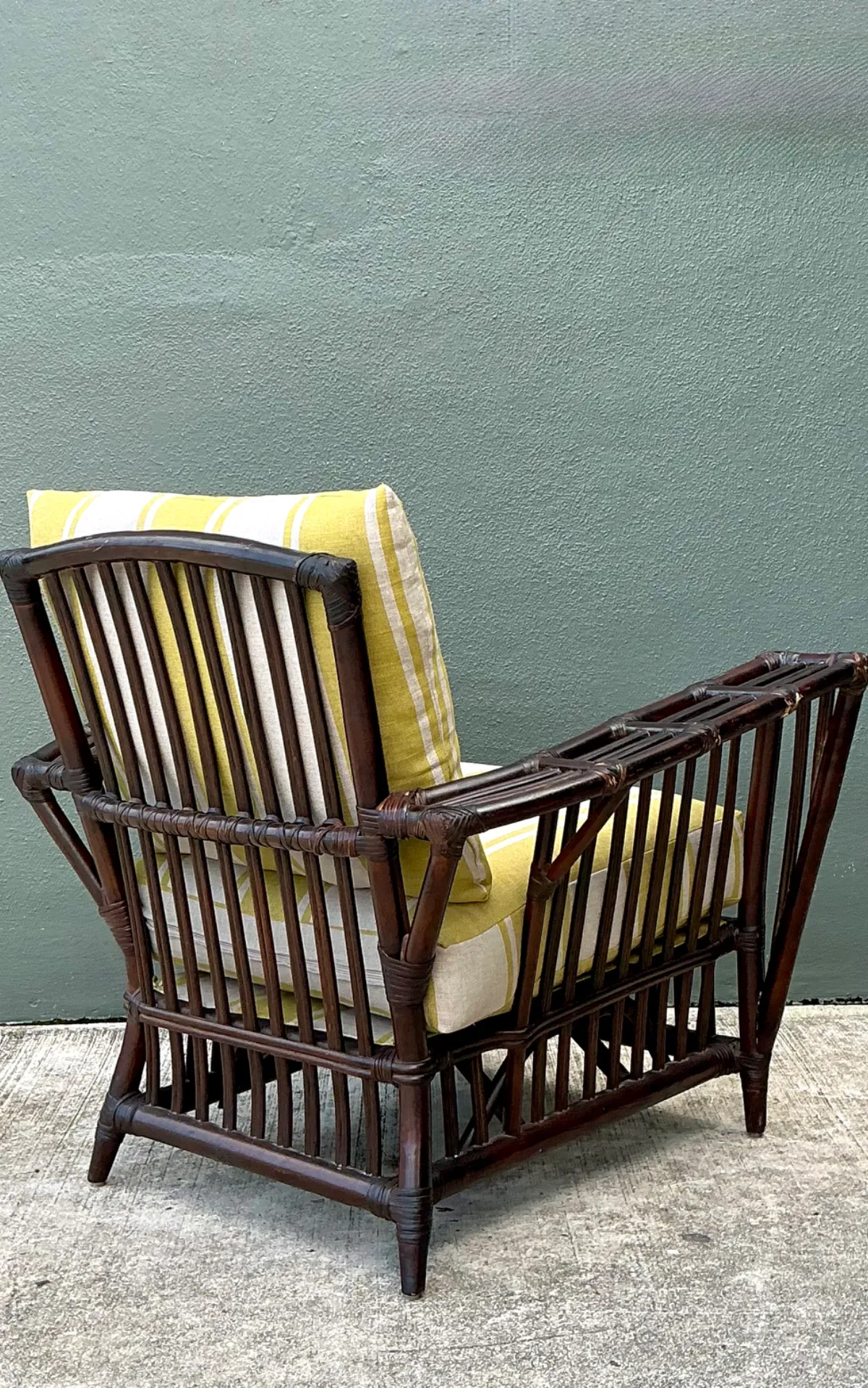 Vintage Stick Rattan Rattan Lounge Chair In Ralph Lauren Cabana Stripe