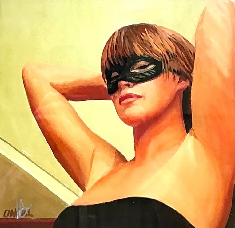 Vintage Masked Lady Oil Print in Black Frame — additional photo 3