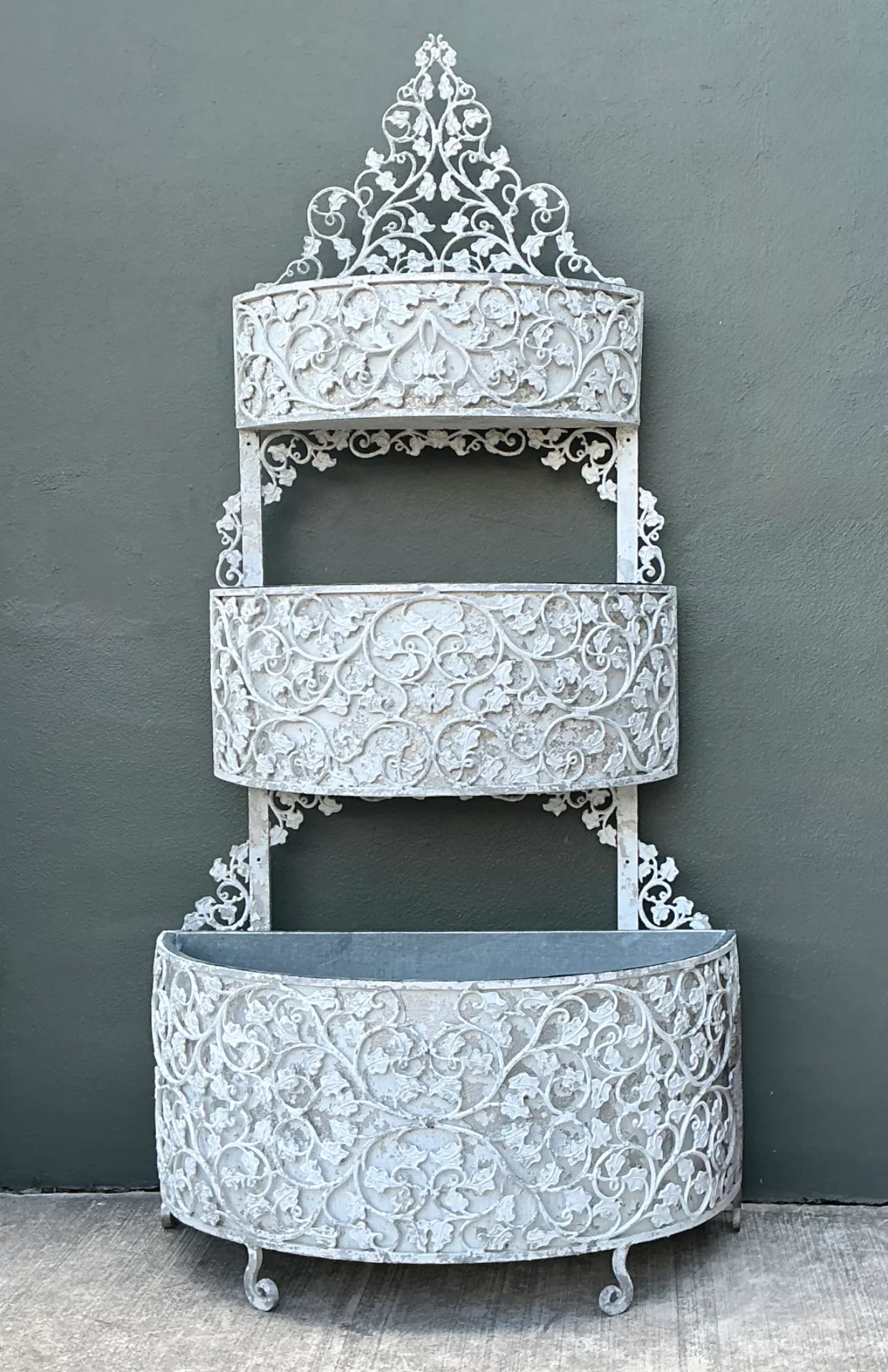 Vintage Monumental Tiered Wrought Iron Standing Planter — additional photo 2